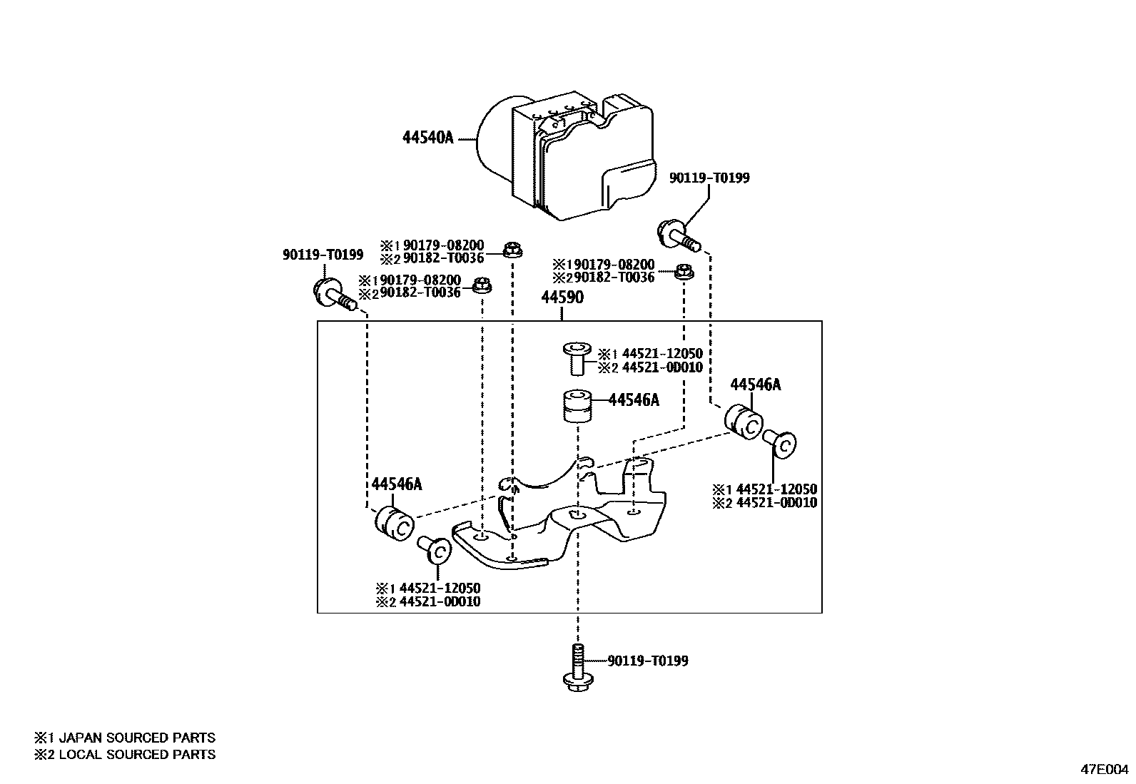Toyota HILUX 制动配管和卡箍 EPC diagram — 47E004