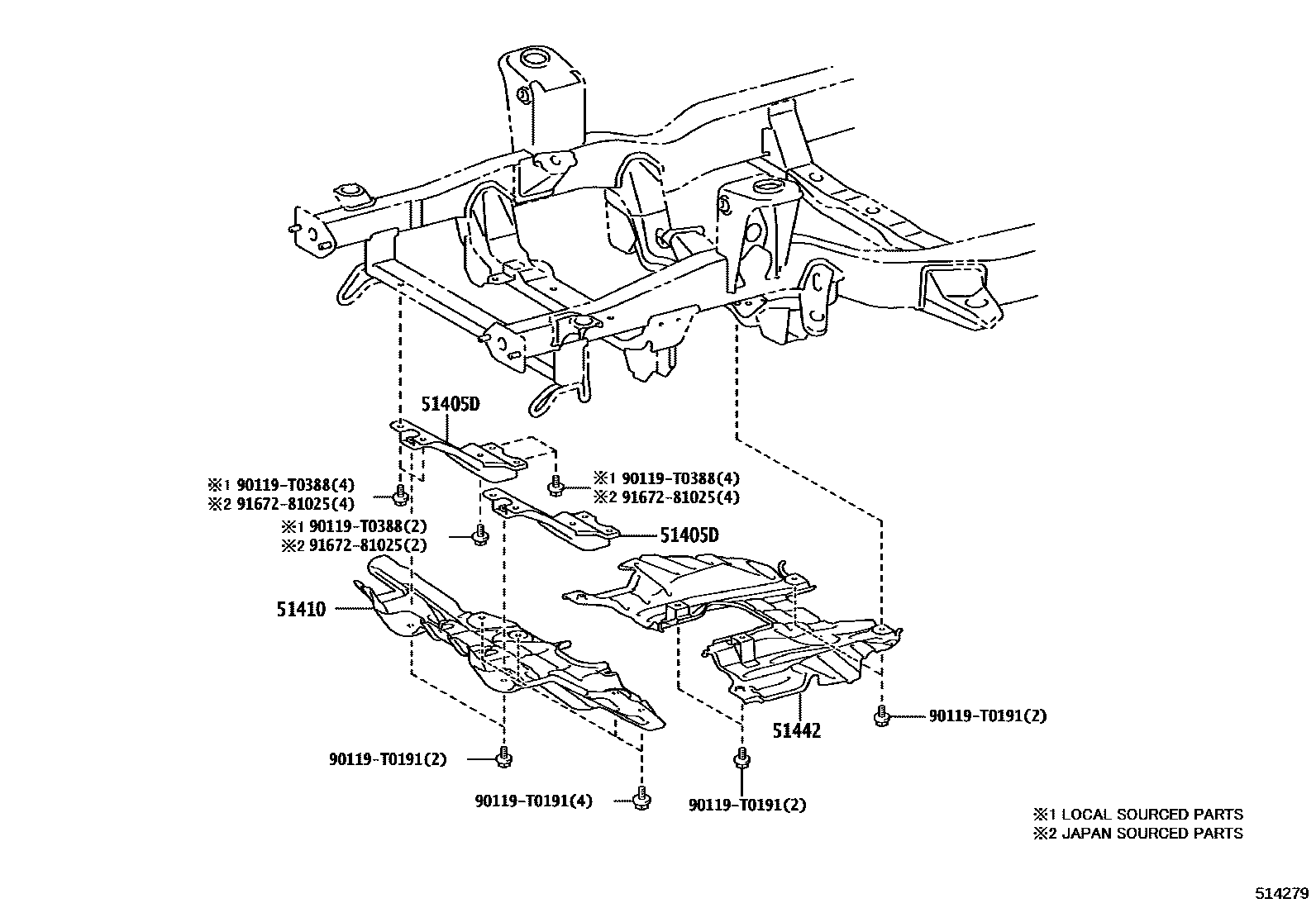 Toyota HILUX 悬架横梁和发动机底罩 EPC diagram — 514279