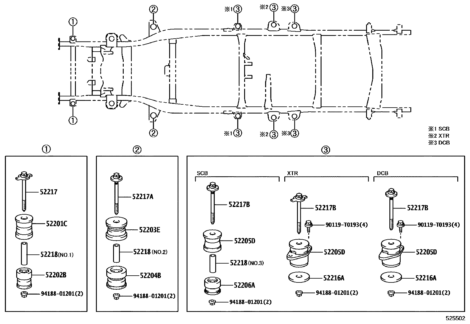 Toyota HILUX 驾驶室悬置和车身悬置 EPC diagram — 525502
