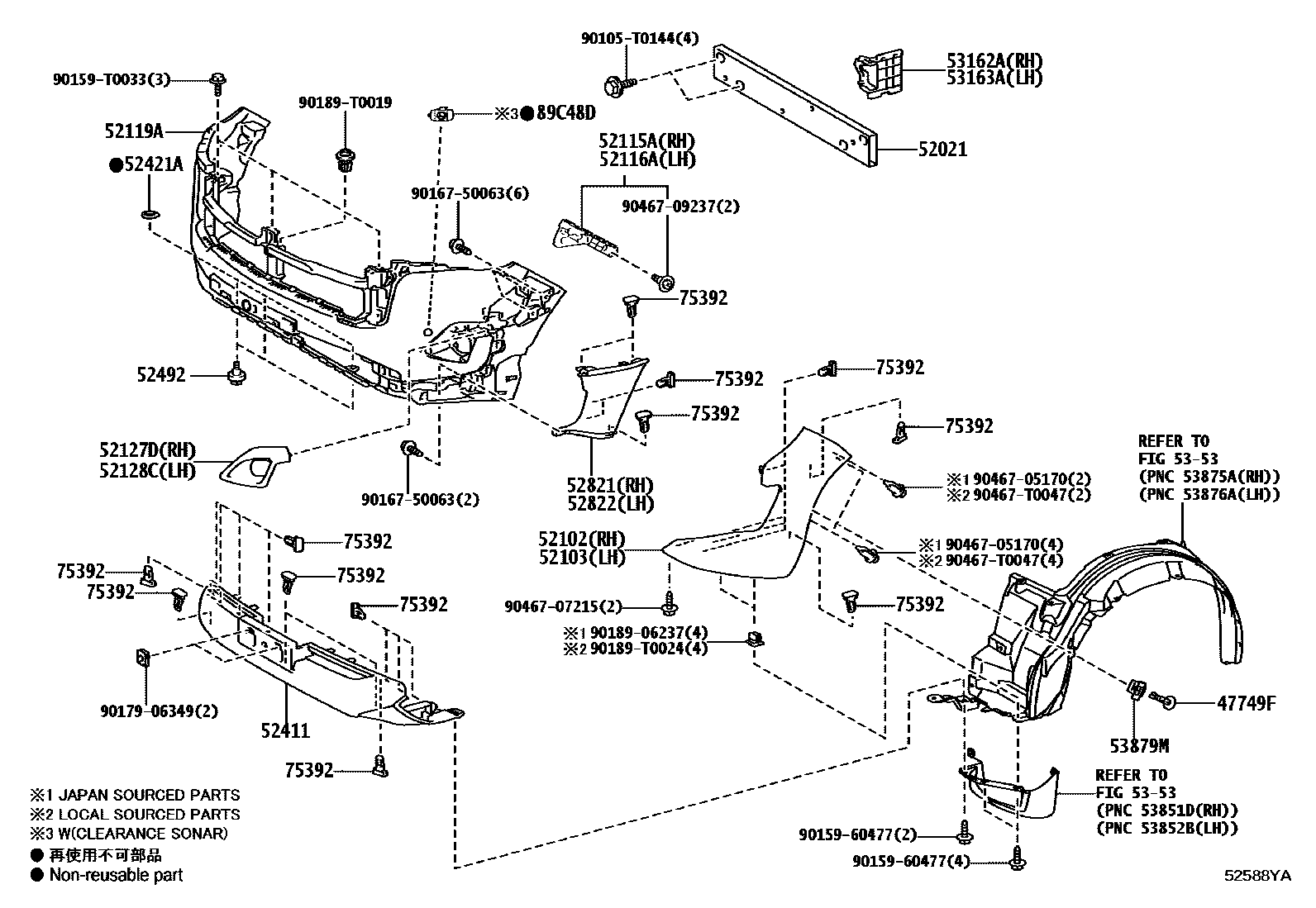Toyota HILUX 前保险杠及附件 EPC diagram — 52588YA