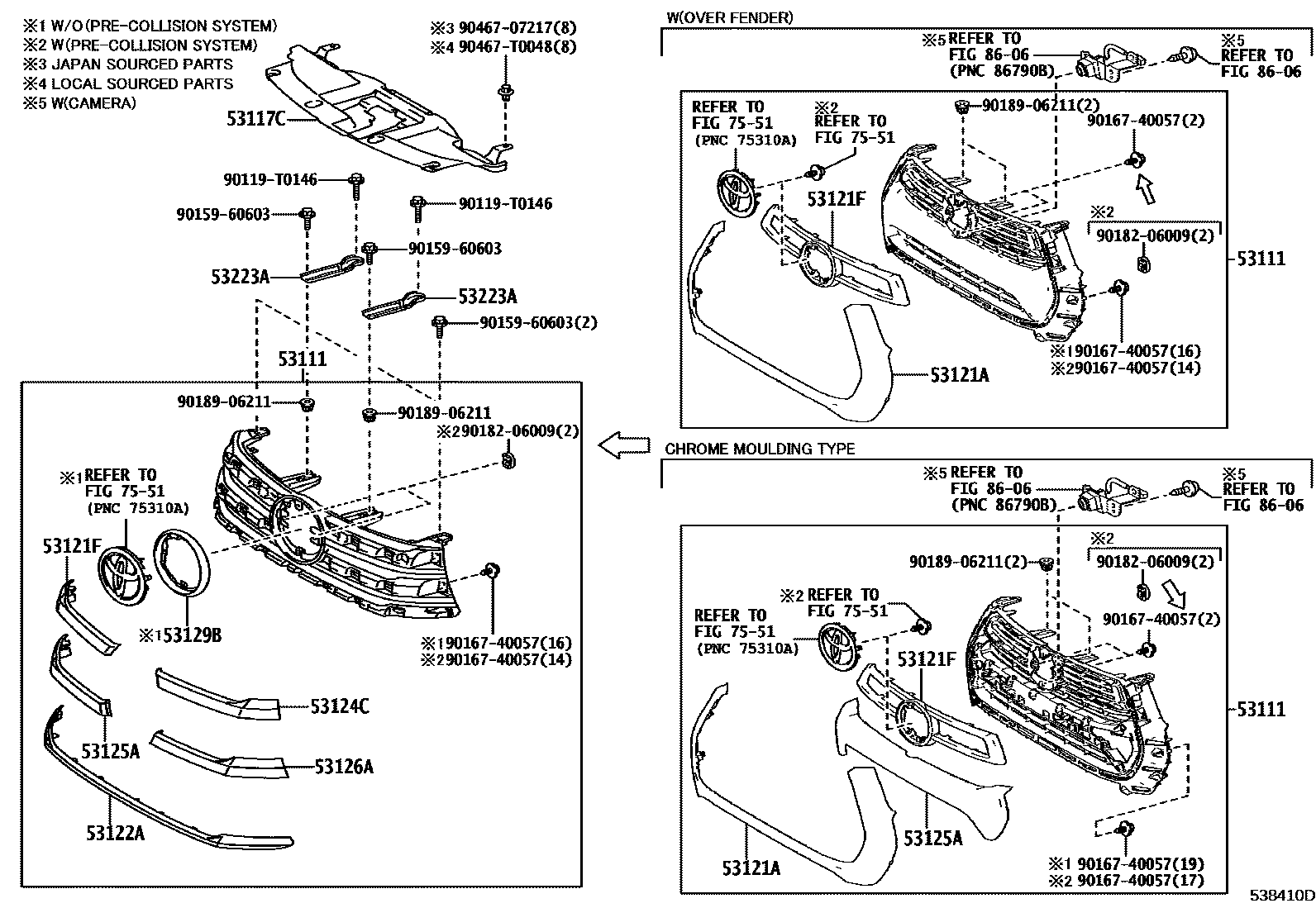 Toyota HILUX radiator grille EPC diagram — 538410D