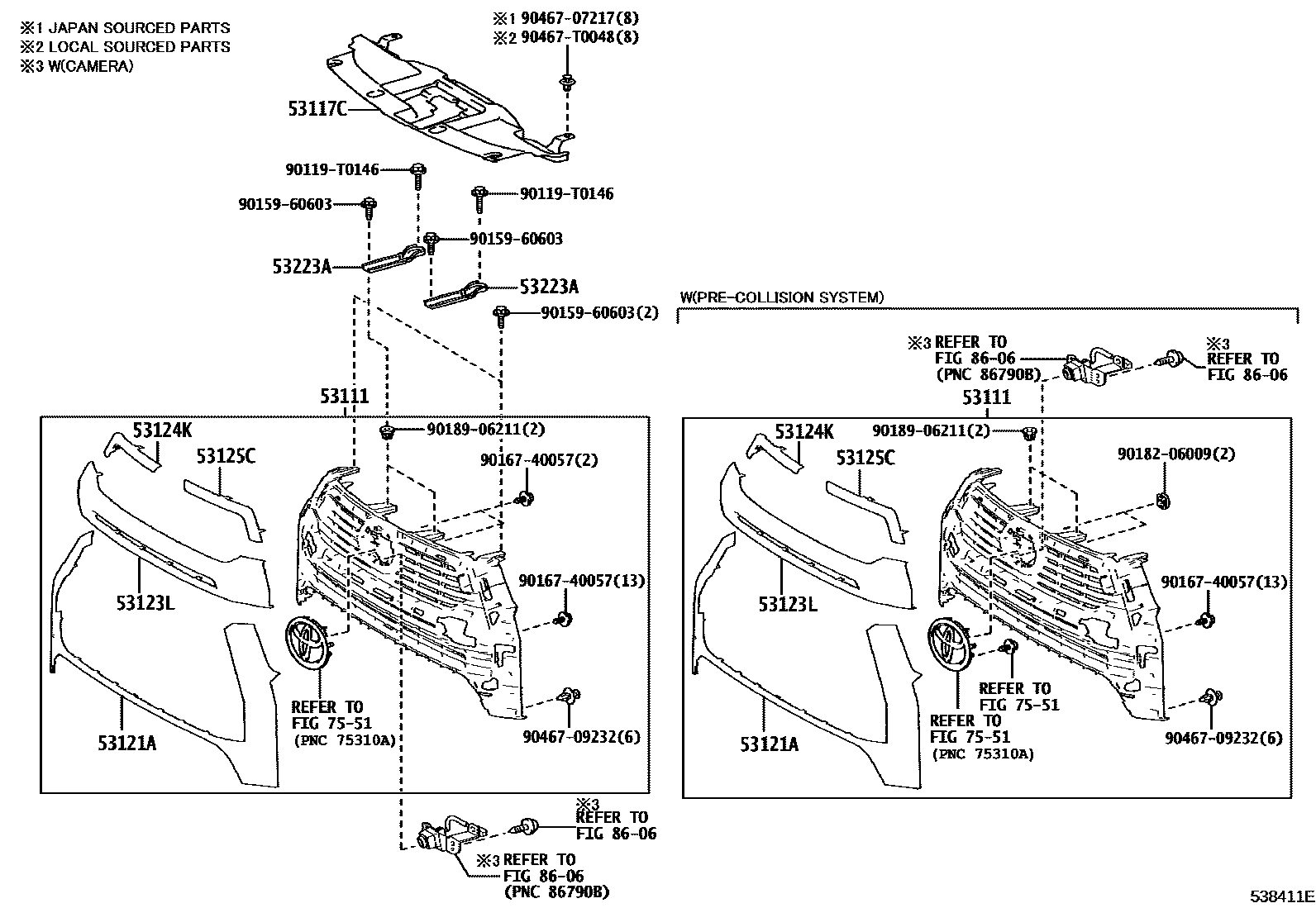Toyota HILUX radiator grille EPC diagram — 538411E