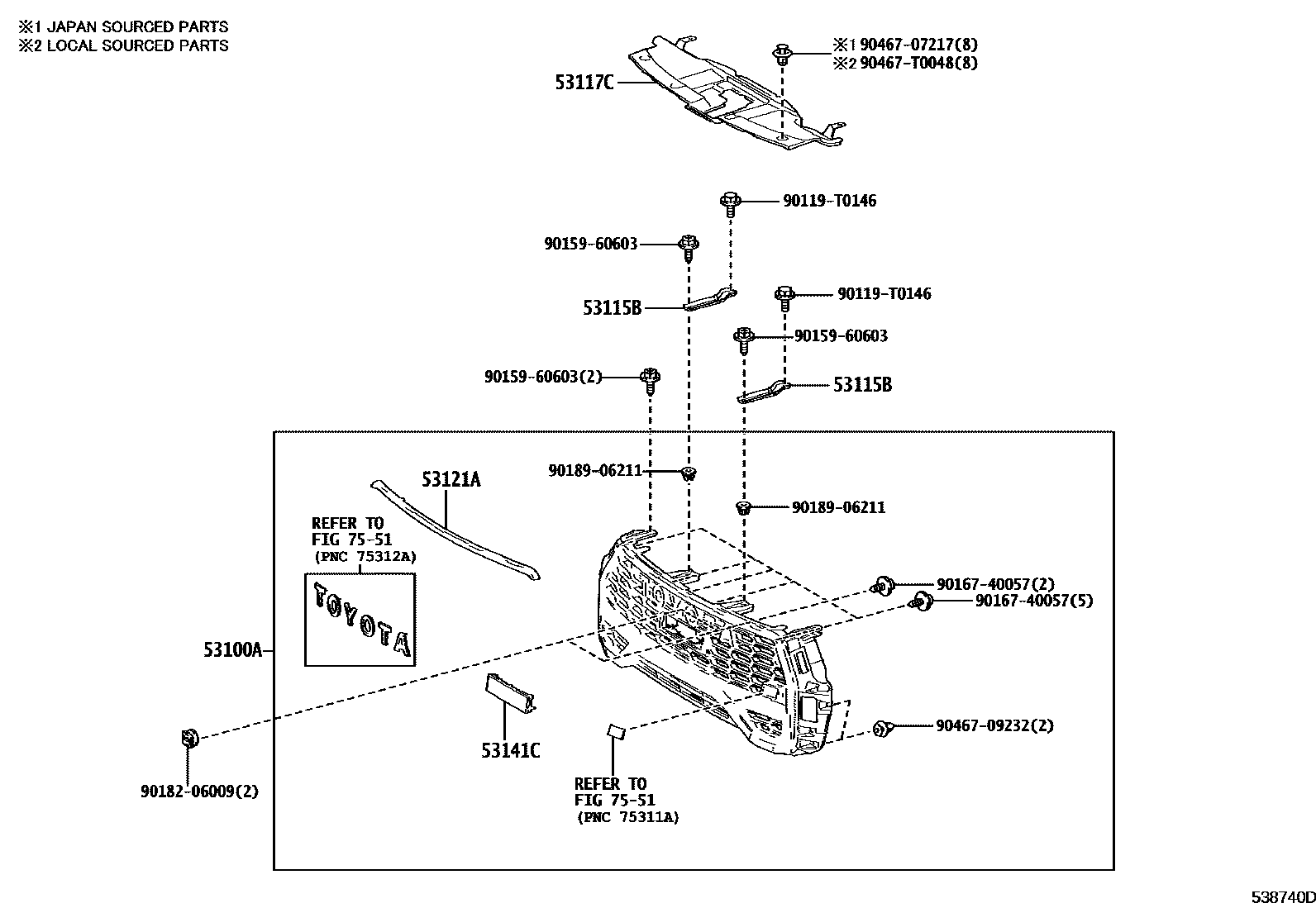 Toyota HILUX radiator grille EPC diagram — 538740D