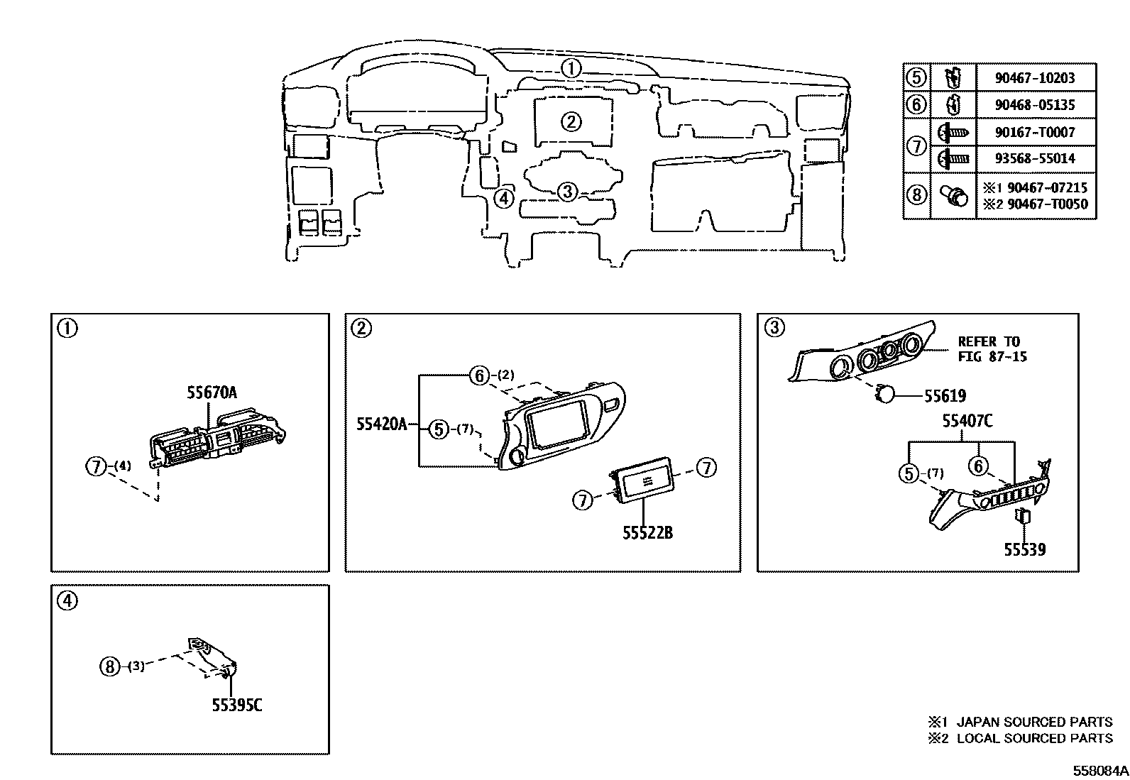 Toyota HILUX 仪表板和手套箱 EPC diagram — 558084A