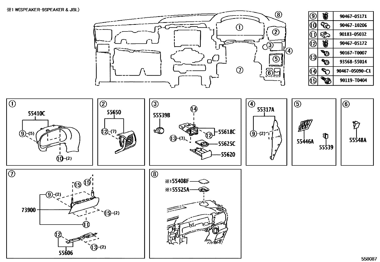 Toyota HILUX 仪表板和手套箱 EPC diagram — 558087