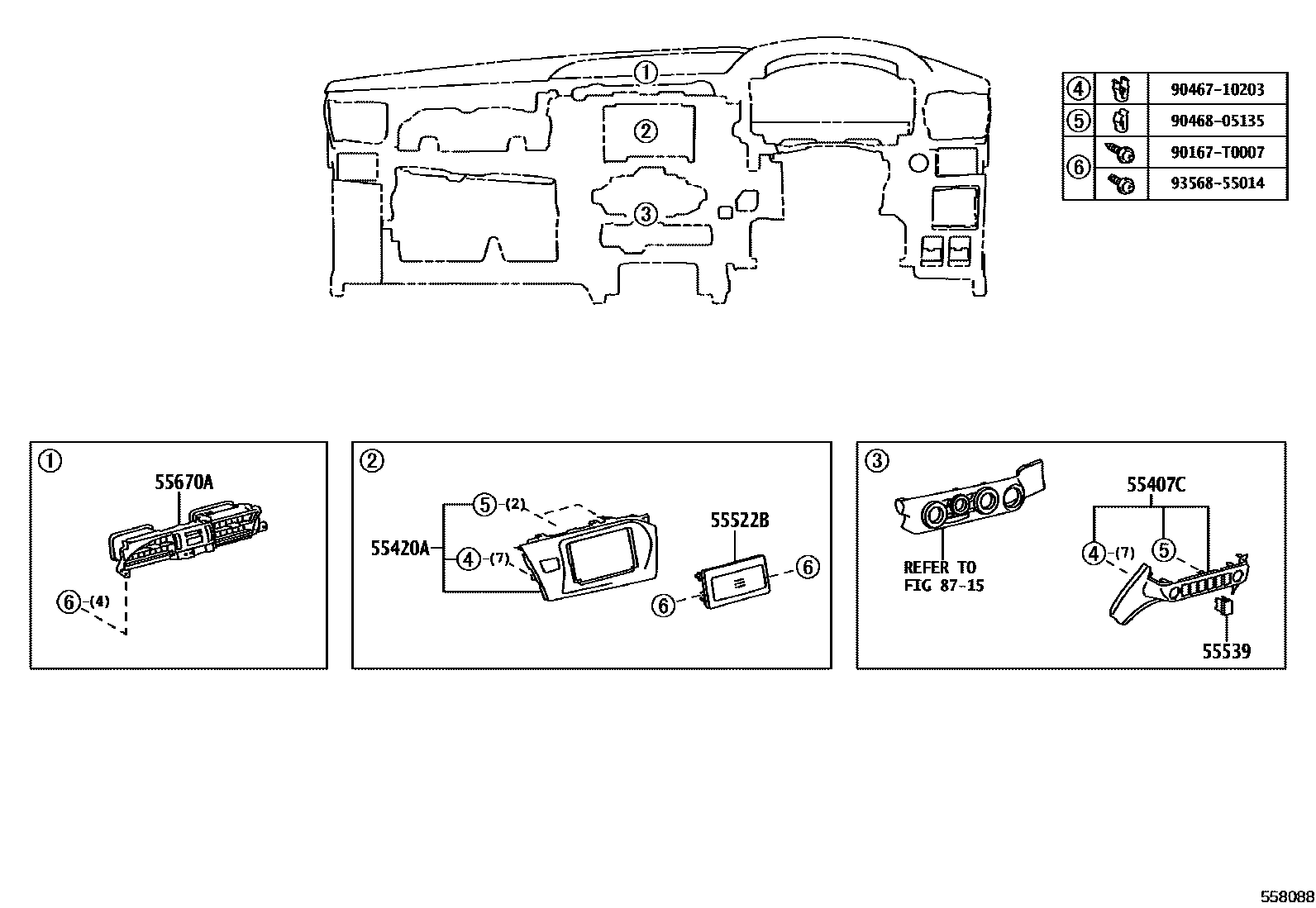Toyota HILUX 仪表板和手套箱 EPC diagram — 558088
