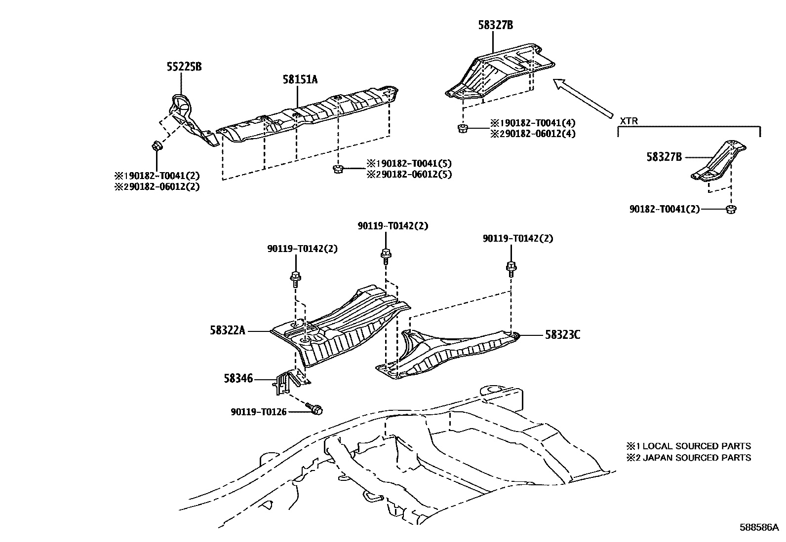 Toyota HILUX 地板隔热垫 EPC diagram — 588586A