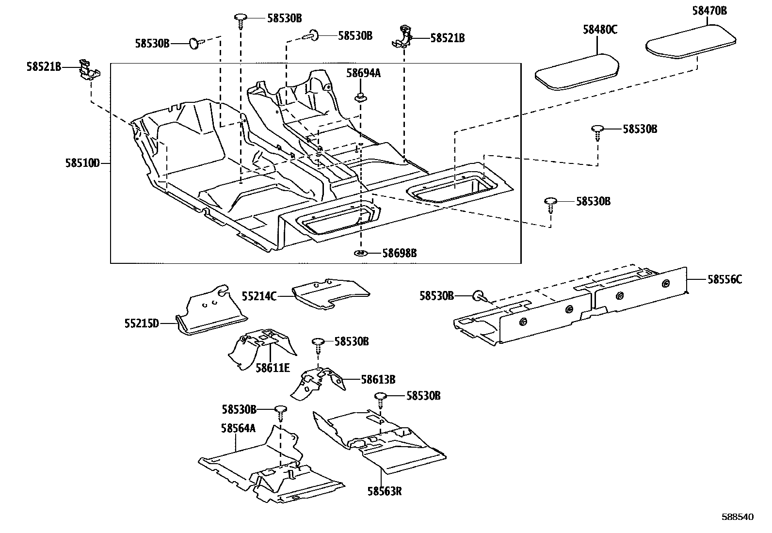 Toyota HILUX 地板垫和消声垫 EPC diagram — 588540