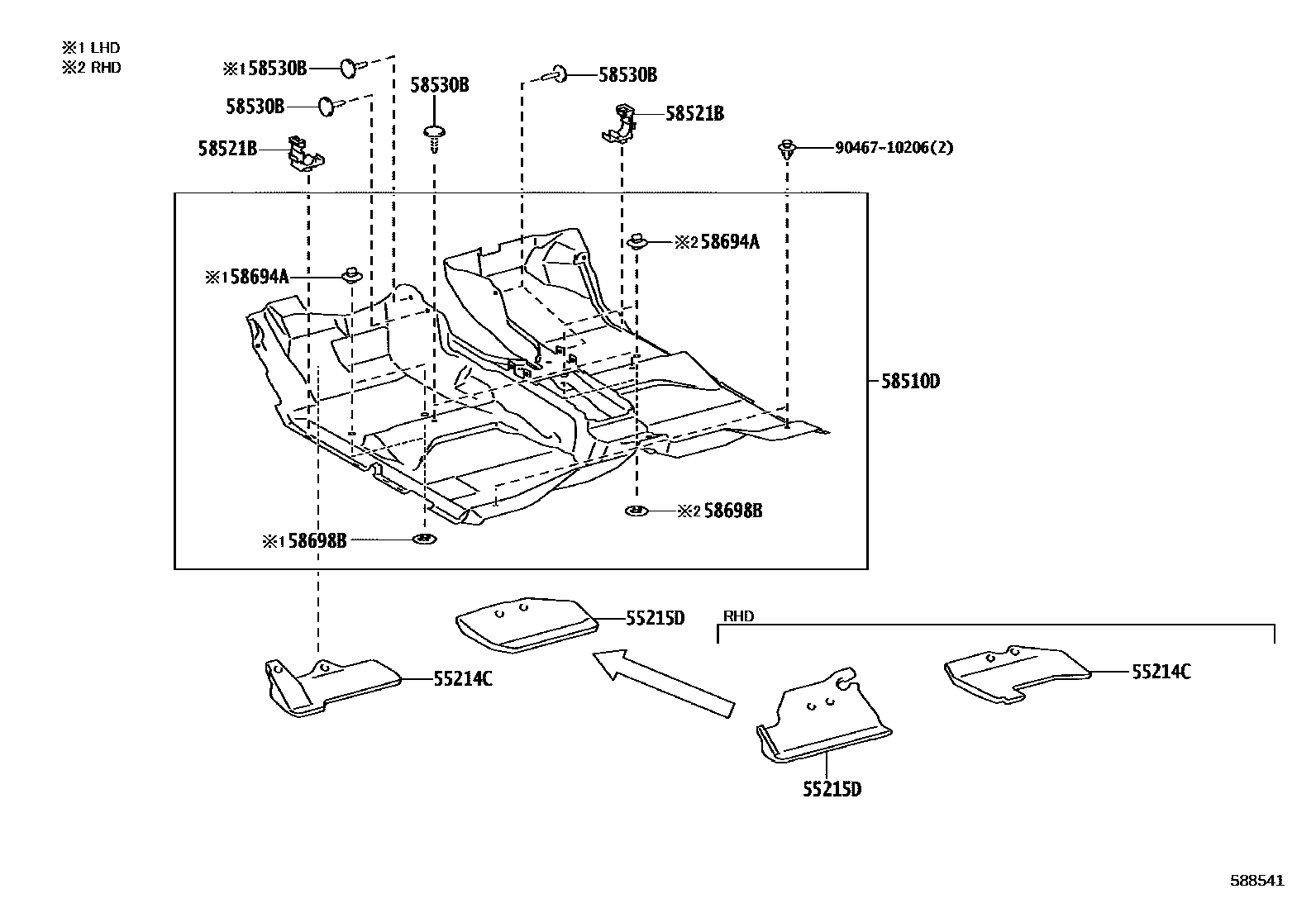 Toyota HILUX 地板垫和消声垫 EPC diagram — 588541