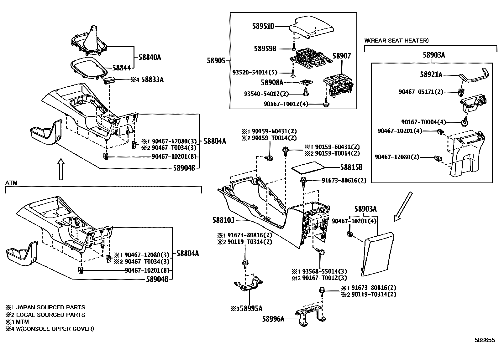 Toyota HILUX 中央扶手箱和支架 EPC diagram — 588655