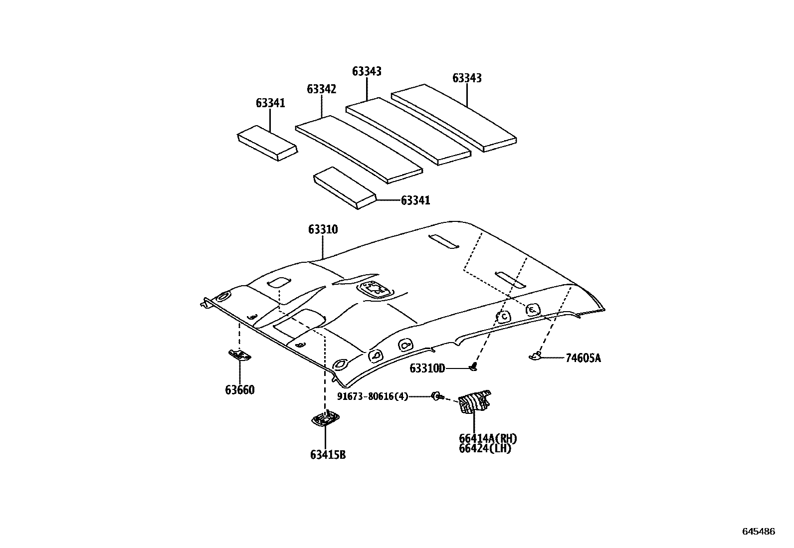 Toyota HILUX 车顶内衬和消声垫 EPC diagram — 645486