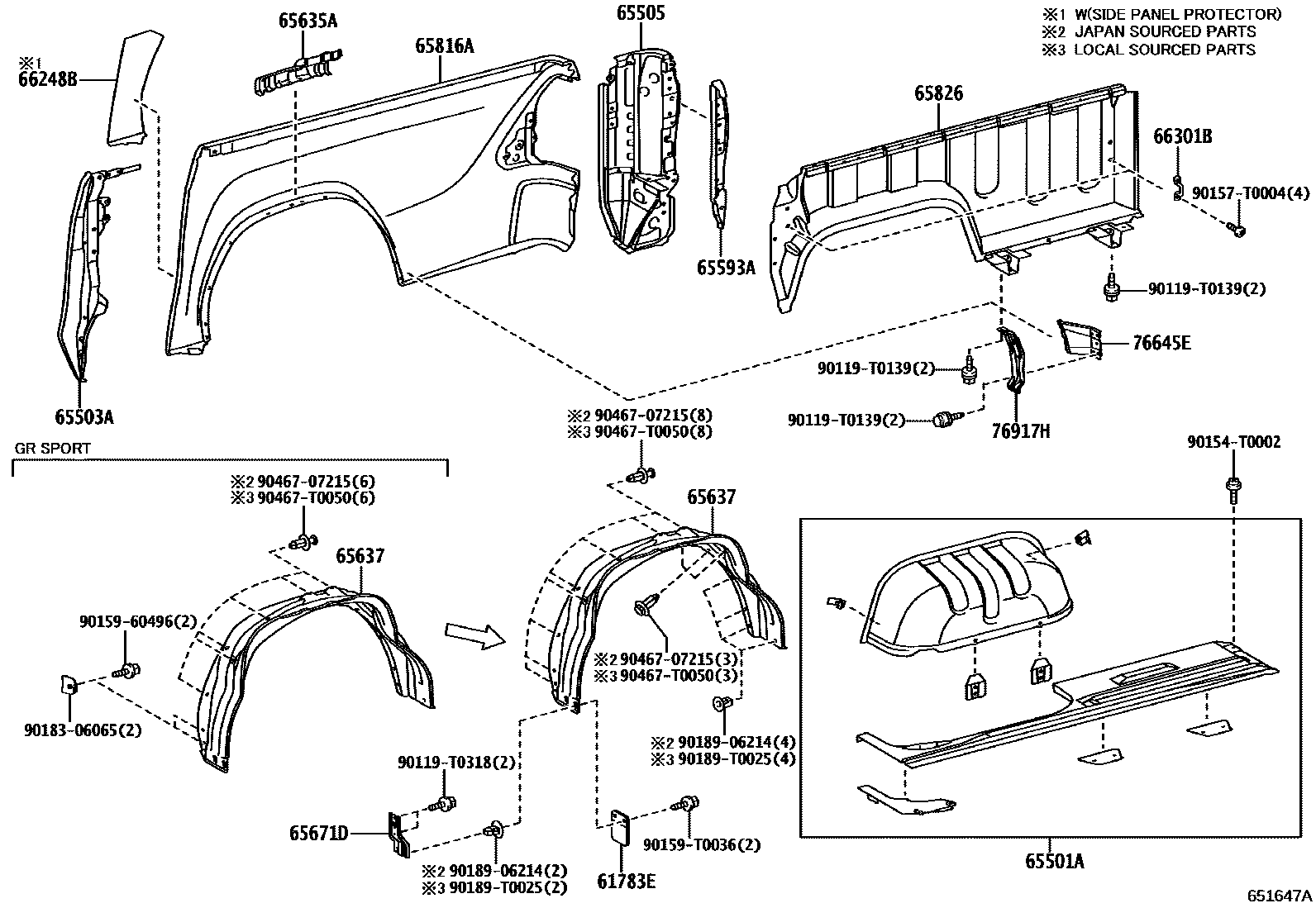 Toyota HILUX 后车身侧面板 EPC diagram — 651647A
