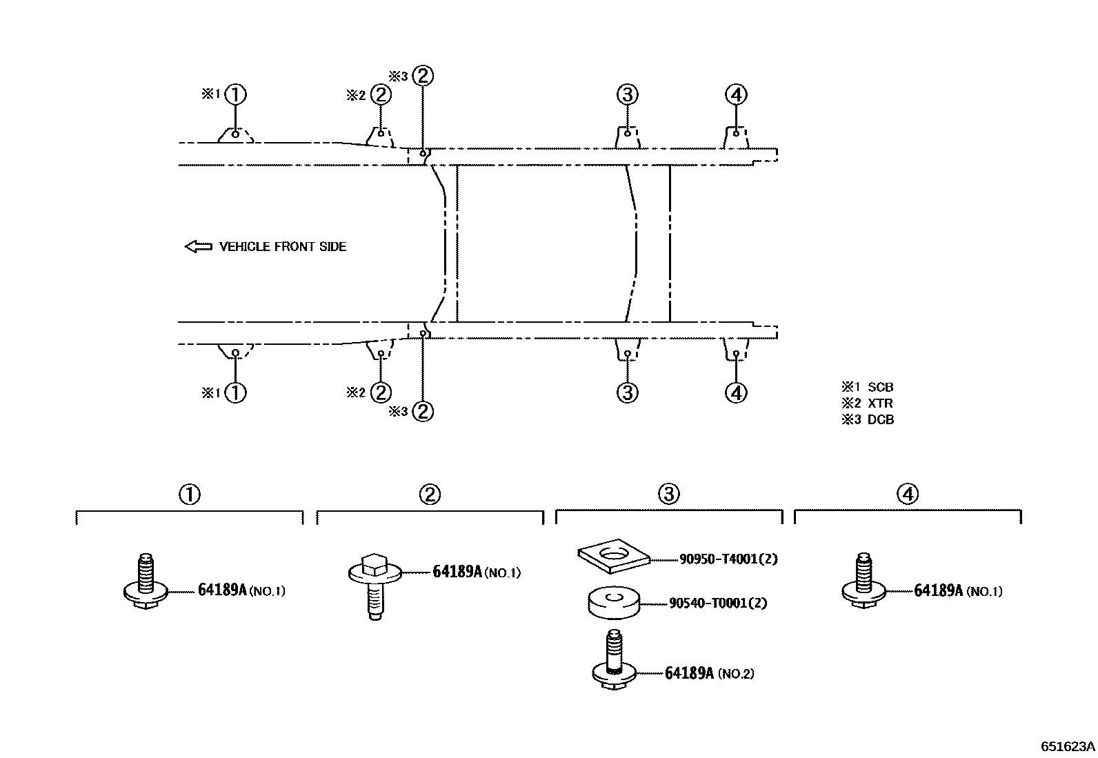 Toyota HILUX 后车身悬置 EPC diagram — 651623A