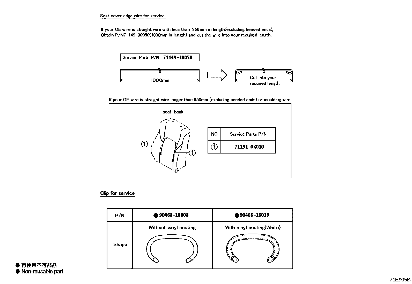 Toyota HILUX 座椅和座椅滑轨 EPC diagram — 71E905B
