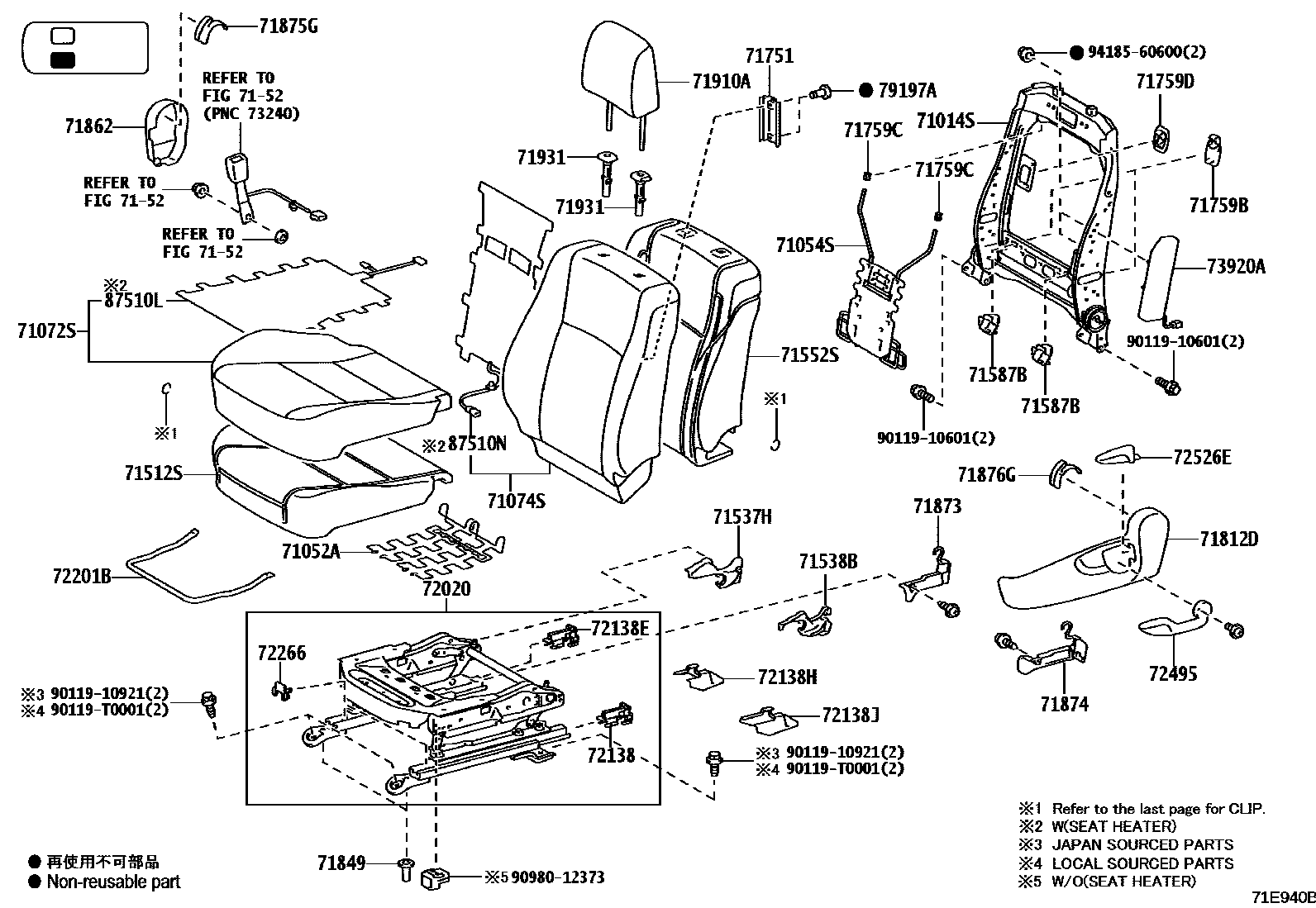 Toyota HILUX 座椅和座椅滑轨 EPC diagram — 71E940B