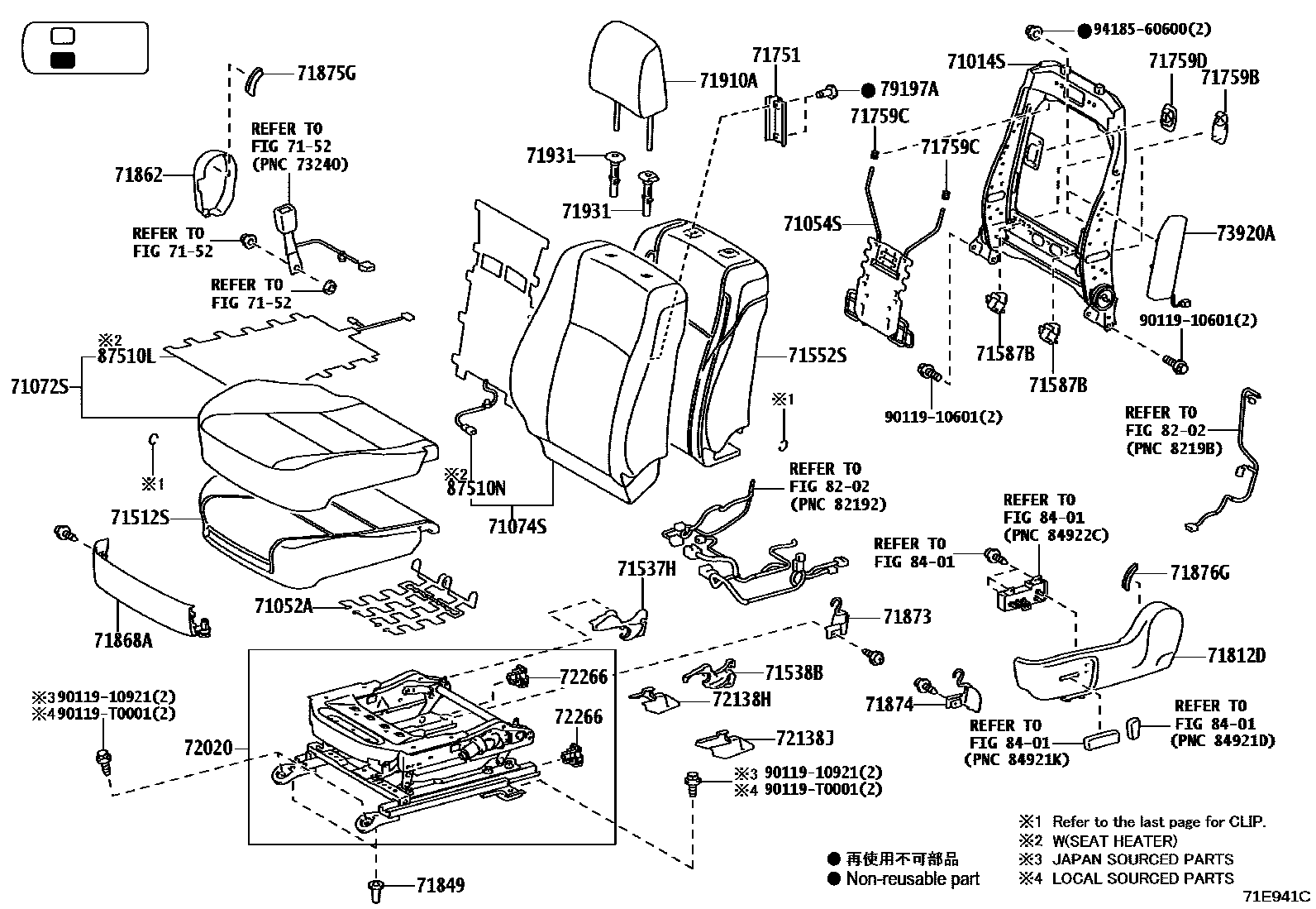 Toyota HILUX 座椅和座椅滑轨 EPC diagram — 71E941C
