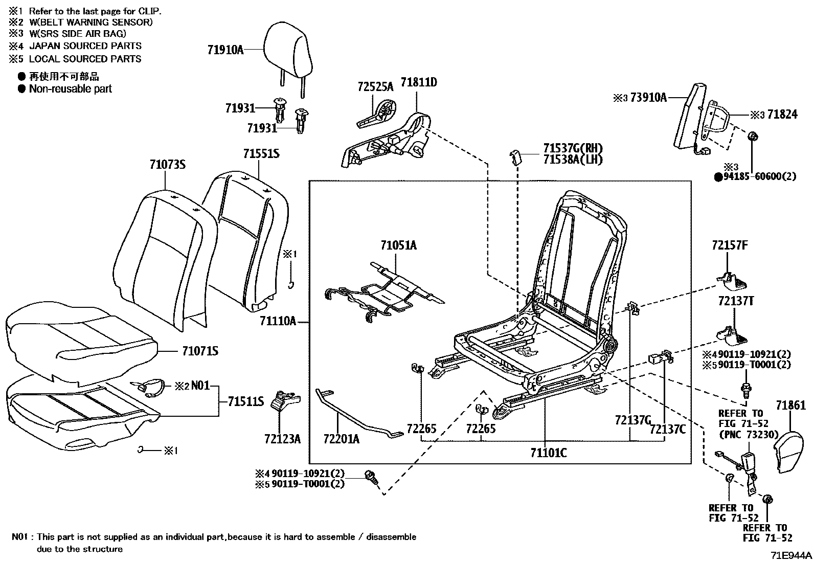 Toyota HILUX 座椅和座椅滑轨 EPC diagram — 71E944A