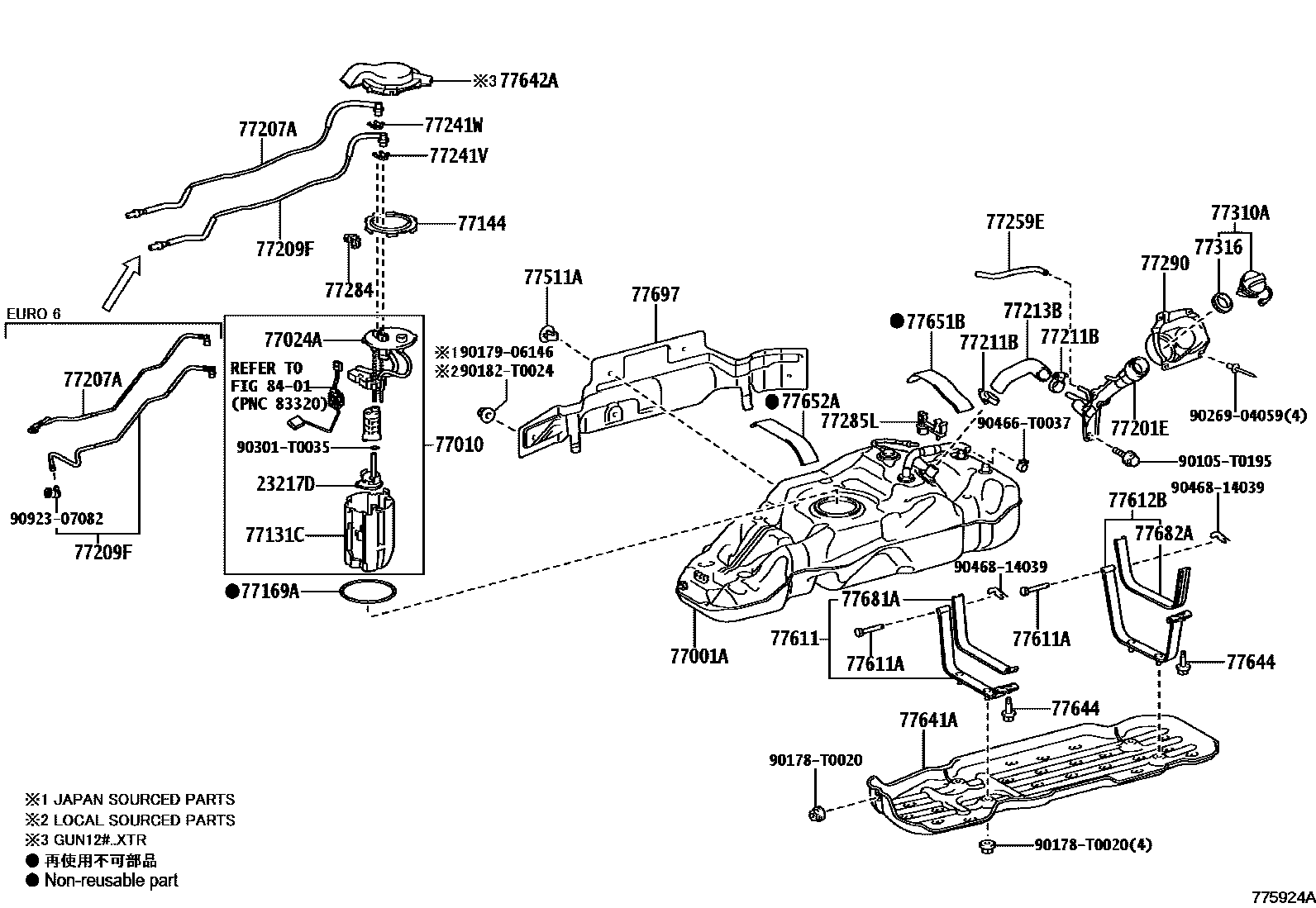 Toyota HILUX 燃油箱和燃油管 EPC diagram — 775924A