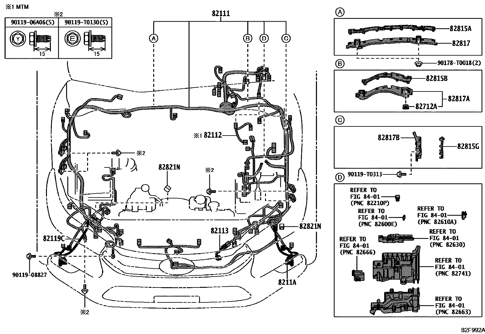 Toyota HILUX 线束和卡夹 EPC diagram — 82F992A