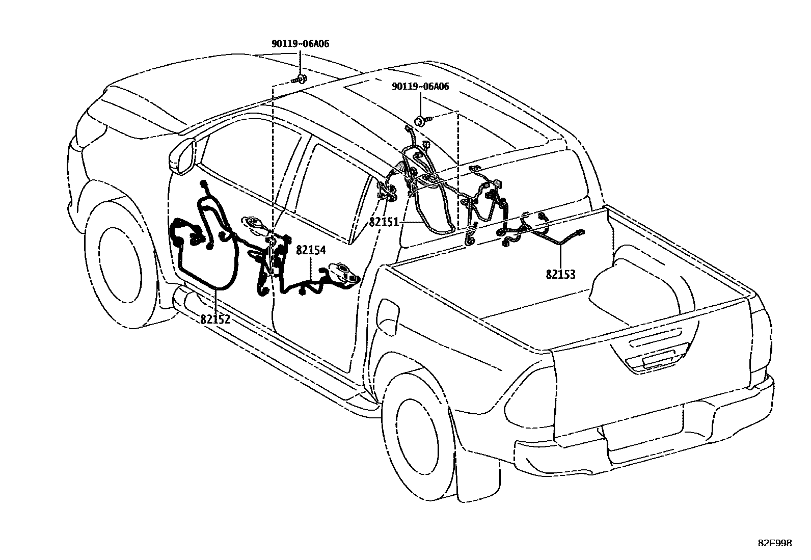 Toyota HILUX 线束和卡夹 EPC diagram — 82F998