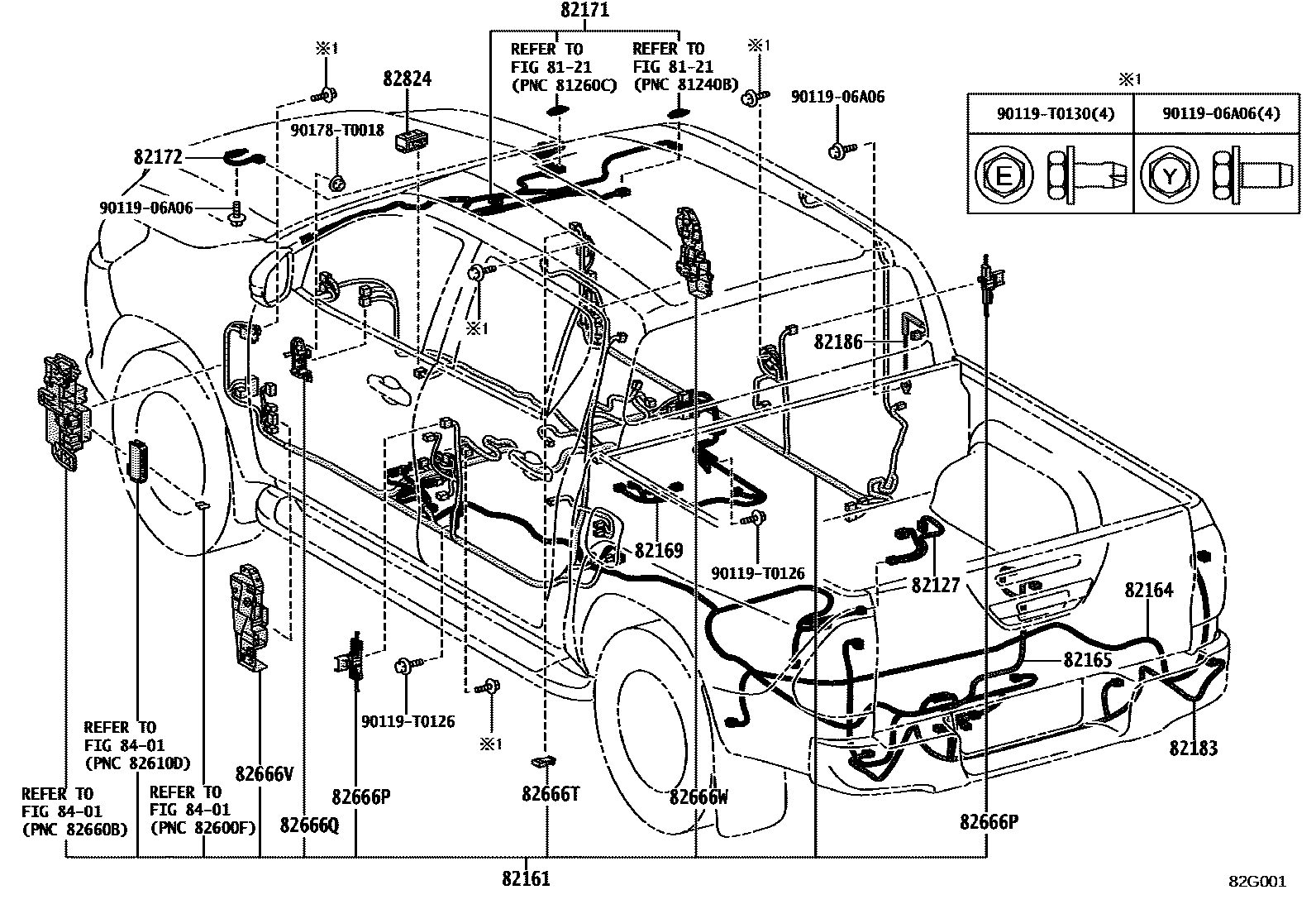 Toyota HILUX 线束和卡夹 EPC diagram — 82G001
