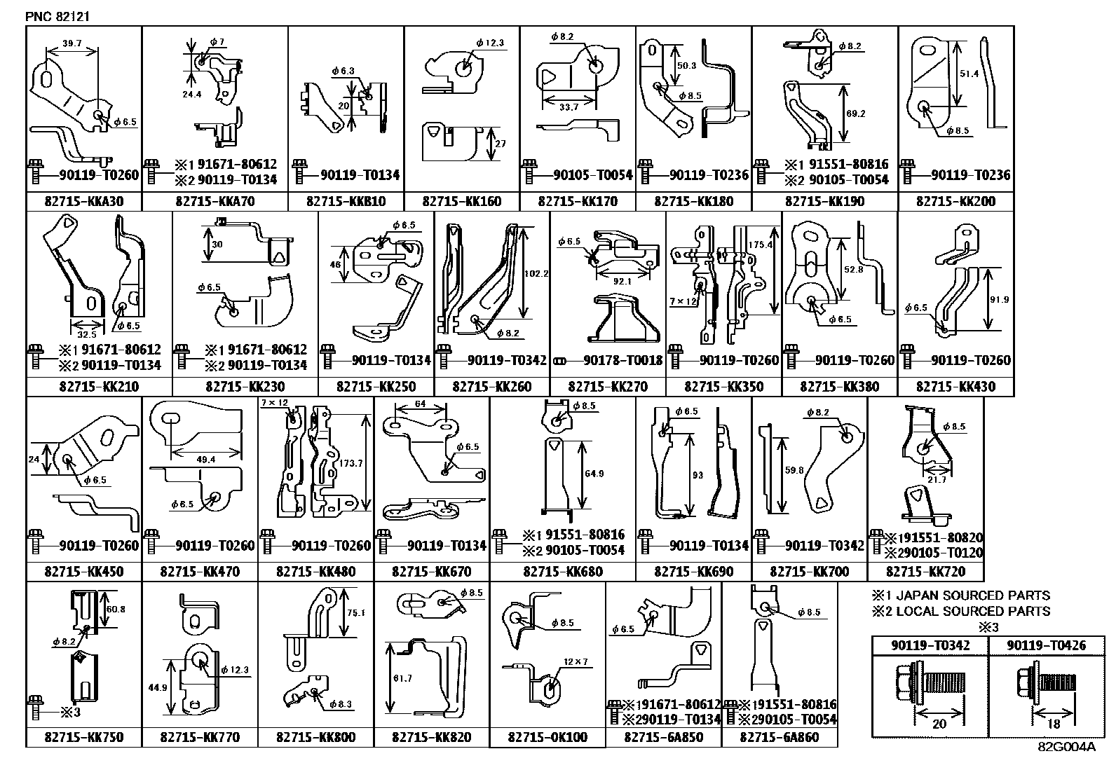 Toyota HILUX 线束和卡夹 EPC diagram — 82G004A