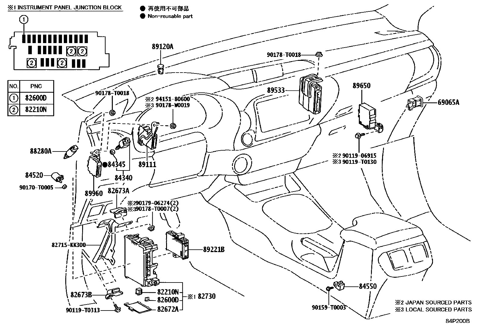 Toyota HILUX 开关和继电器和ECU EPC diagram — 84P200B