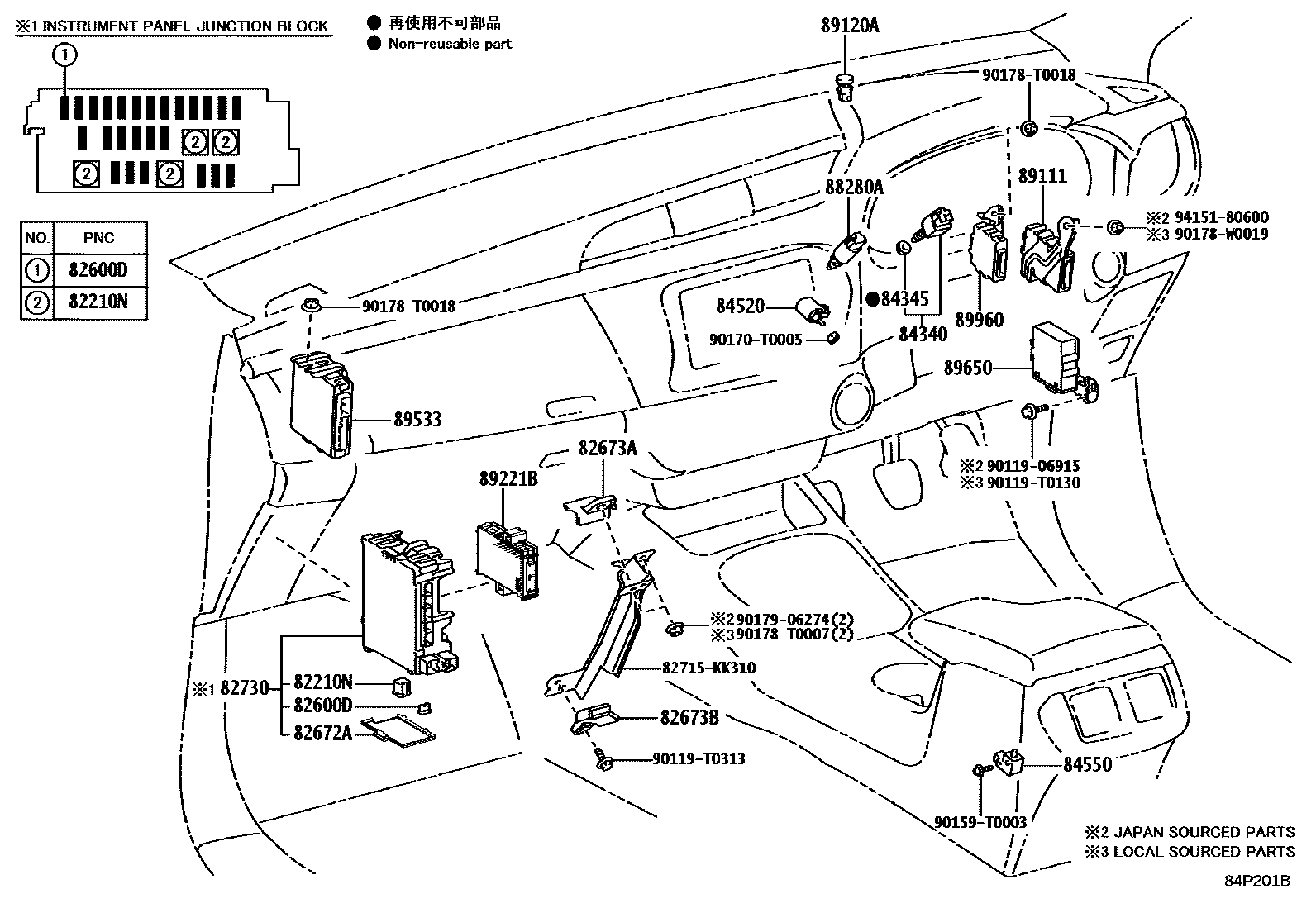 Toyota HILUX 开关和继电器和ECU EPC diagram — 84P201B