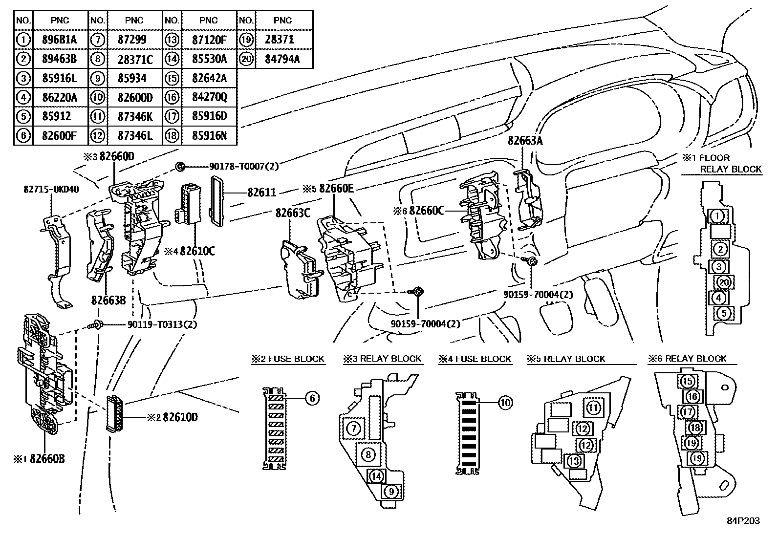 Toyota HILUX 开关和继电器和ECU EPC diagram — 84P203