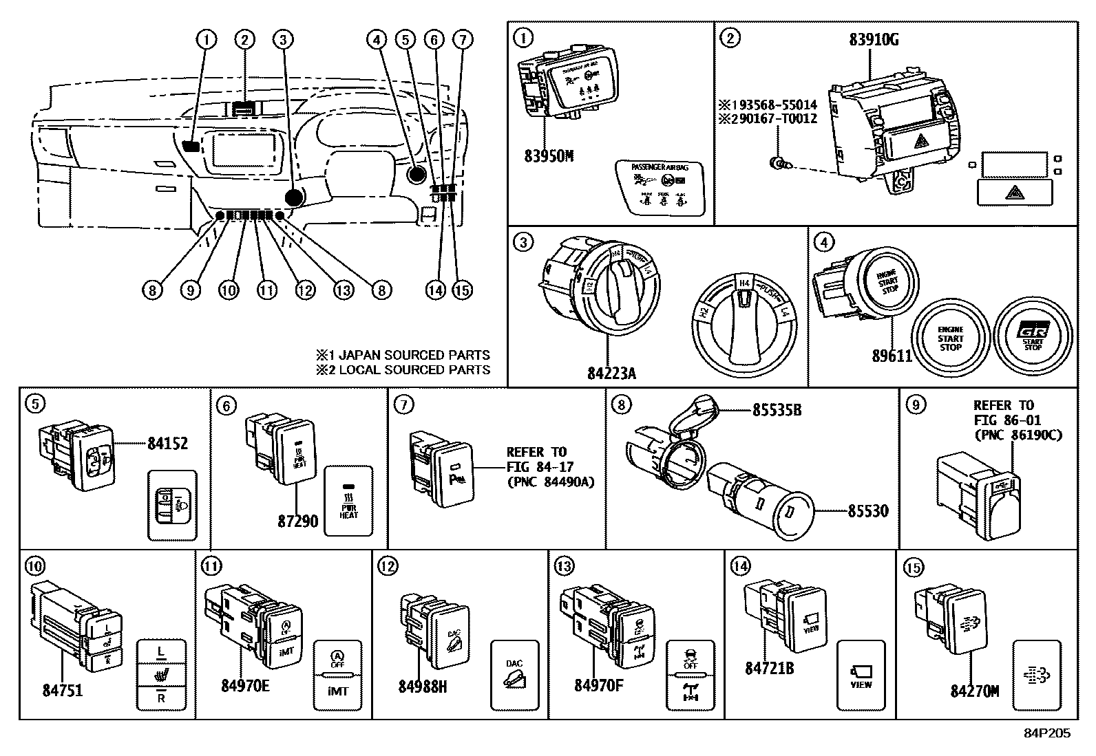 Toyota HILUX 开关和继电器和ECU EPC diagram — 84P205