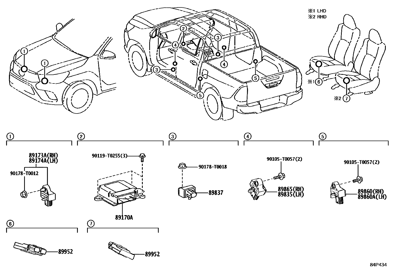 Toyota HILUX 空气囊 EPC diagram — 84P434