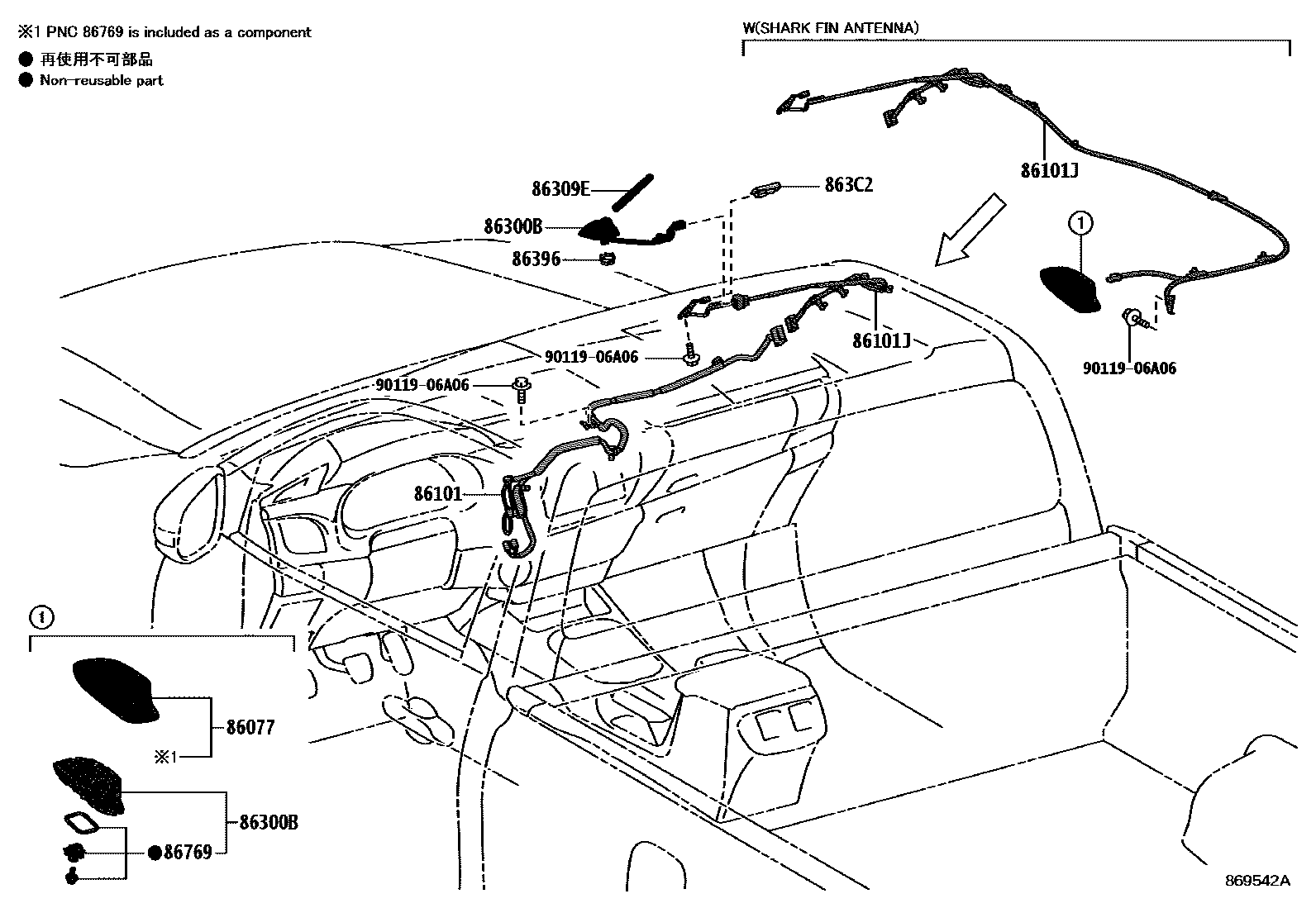Toyota HILUX antenna EPC diagram — 869542A