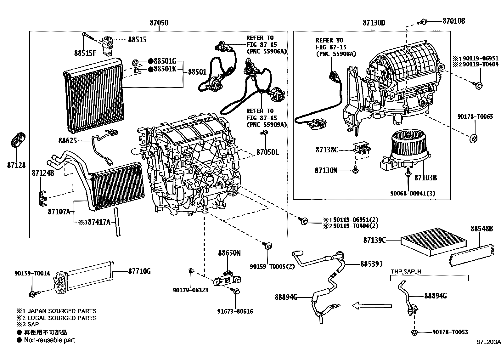 Toyota HILUX 暖风和空调系统 - 冷却器组件 EPC diagram — 87L203A