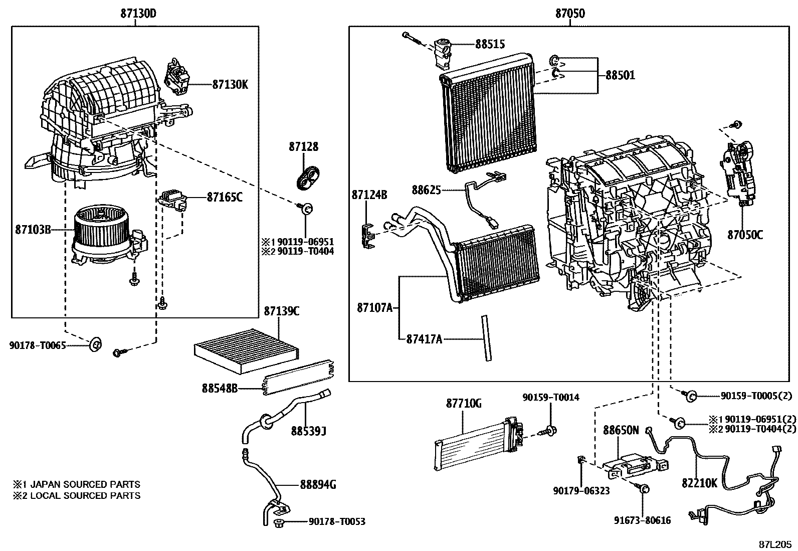 Toyota HILUX 暖风和空调系统 - 冷却器组件 EPC diagram — 87L205