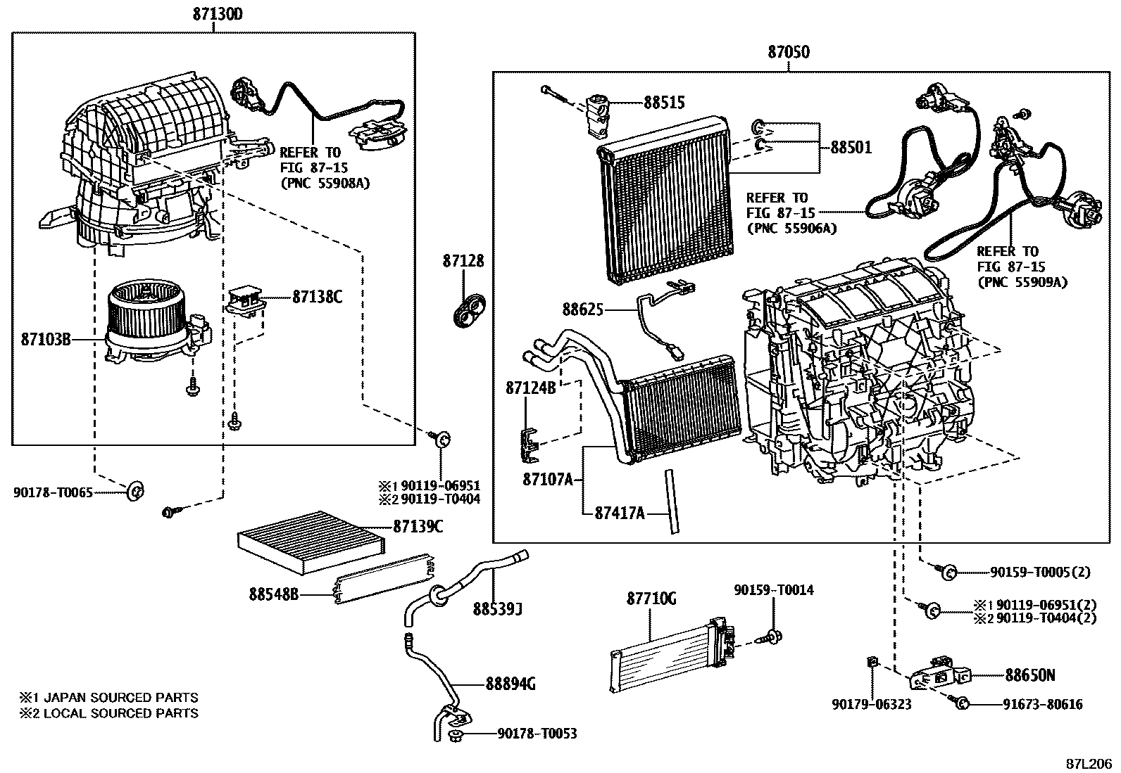 Toyota HILUX 暖风和空调系统 - 冷却器组件 EPC diagram — 87L206