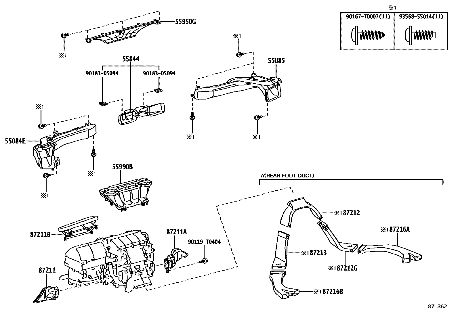 Toyota HILUX 暖风和空调系统 - 控制器和风管 EPC diagram — 87L362