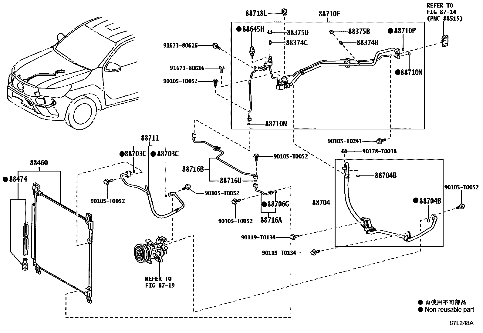 Toyota HILUX Heating & Air Conditioning - Cooler Piping EPC diagram — 87L248A