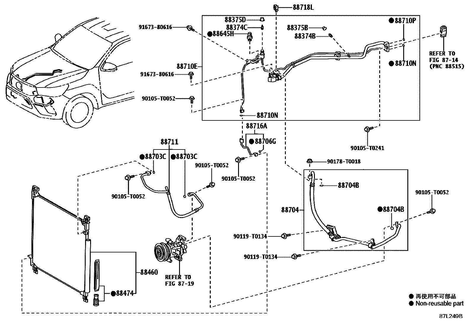 Toyota HILUX Heating & Air Conditioning - Cooler Piping EPC diagram — 87L249B