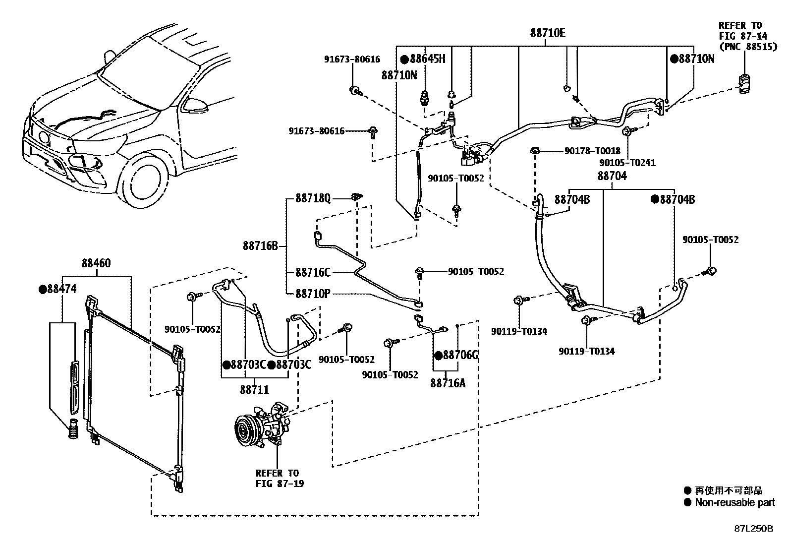 Toyota HILUX Heating & Air Conditioning - Cooler Piping EPC diagram — 87L250B