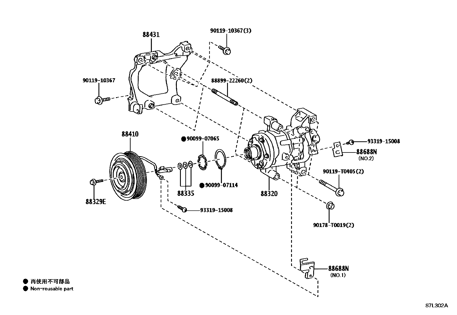 Toyota HILUX Heating & Air Conditioning - Compressor EPC diagram — 87L302A