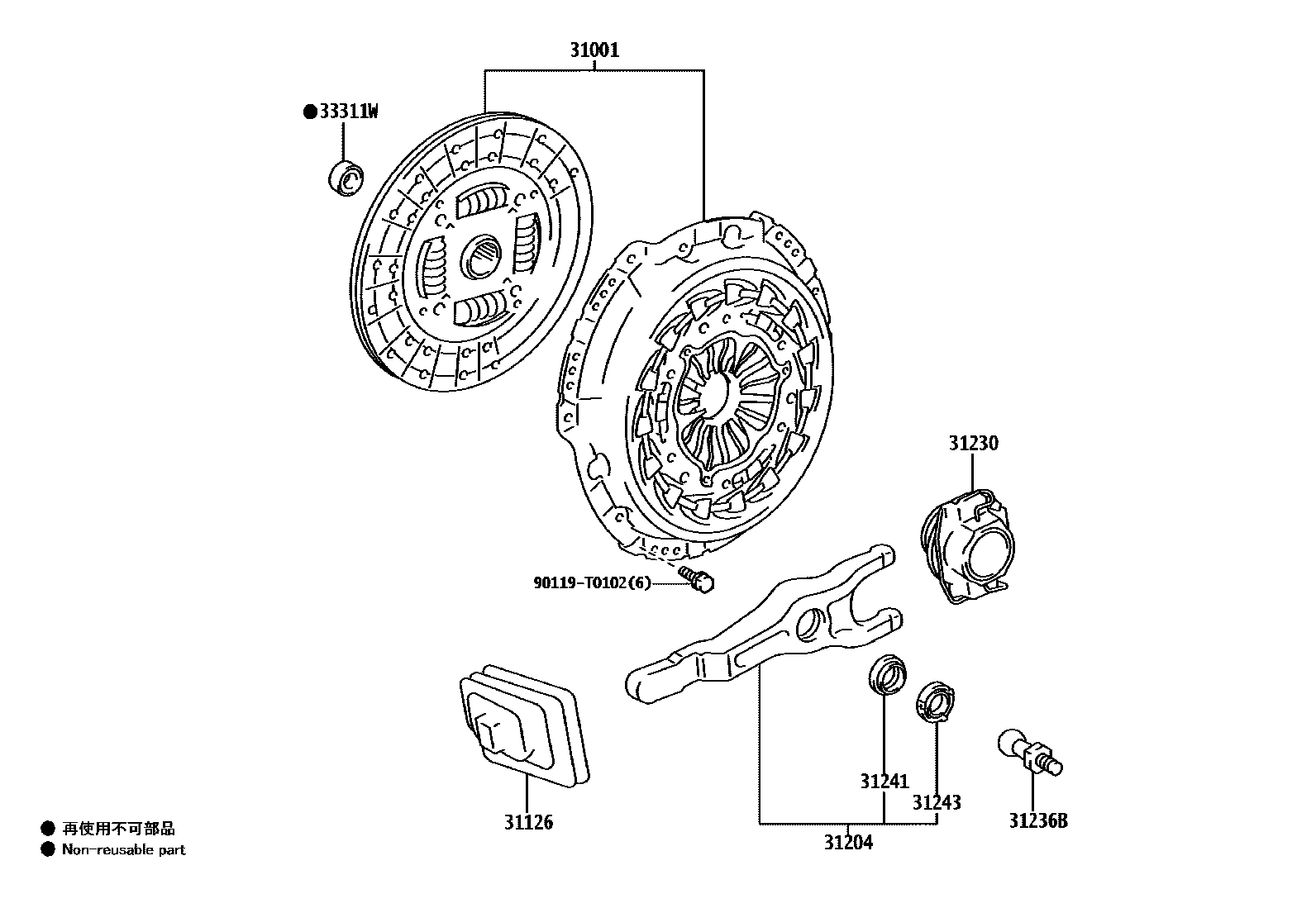 Toyota HILUX 离合器和分离叉 EPC diagram — 31393VA