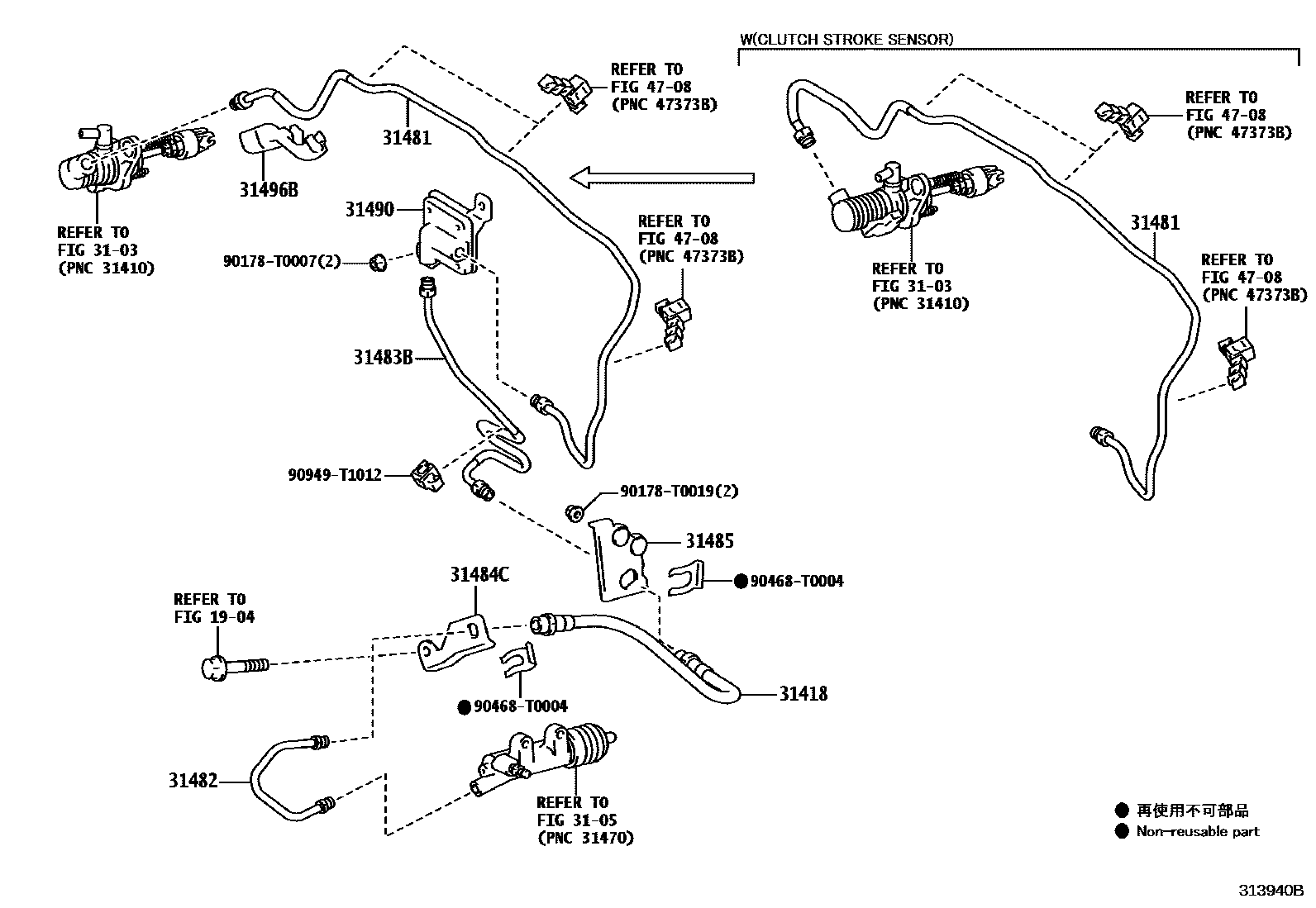 Toyota HILUX 离合器踏板和挠性软管 EPC diagram — 313940B