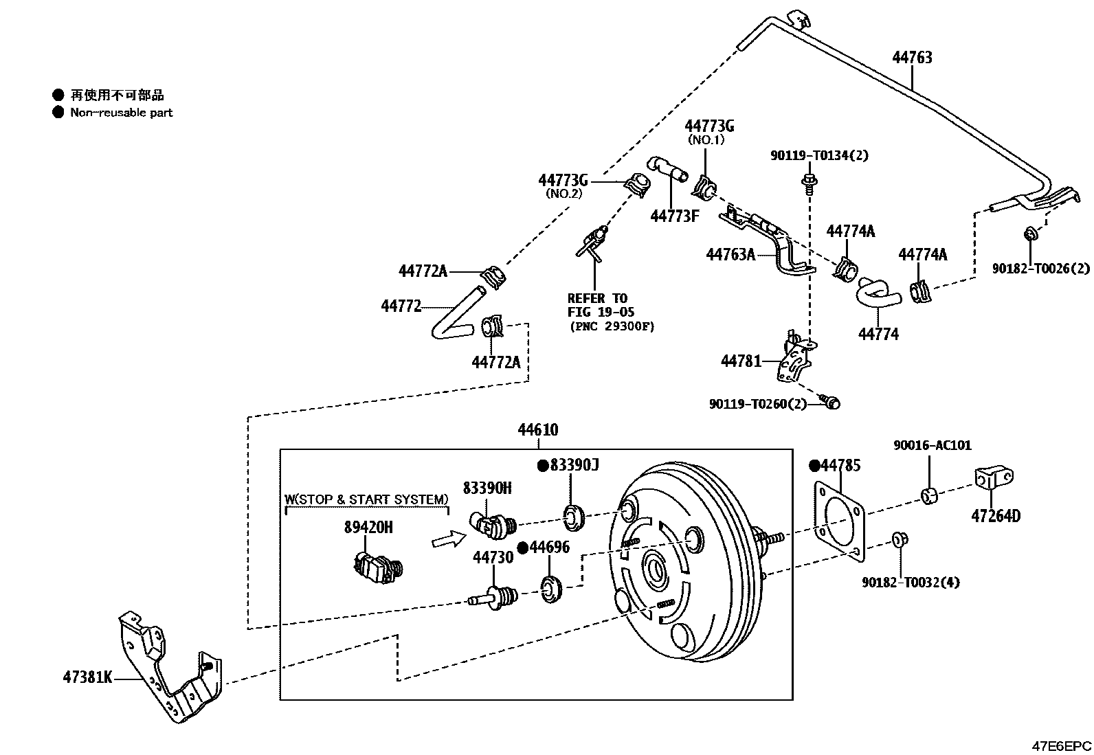 Toyota HILUX 制动助力器和真空管 EPC diagram — 47E6EPC