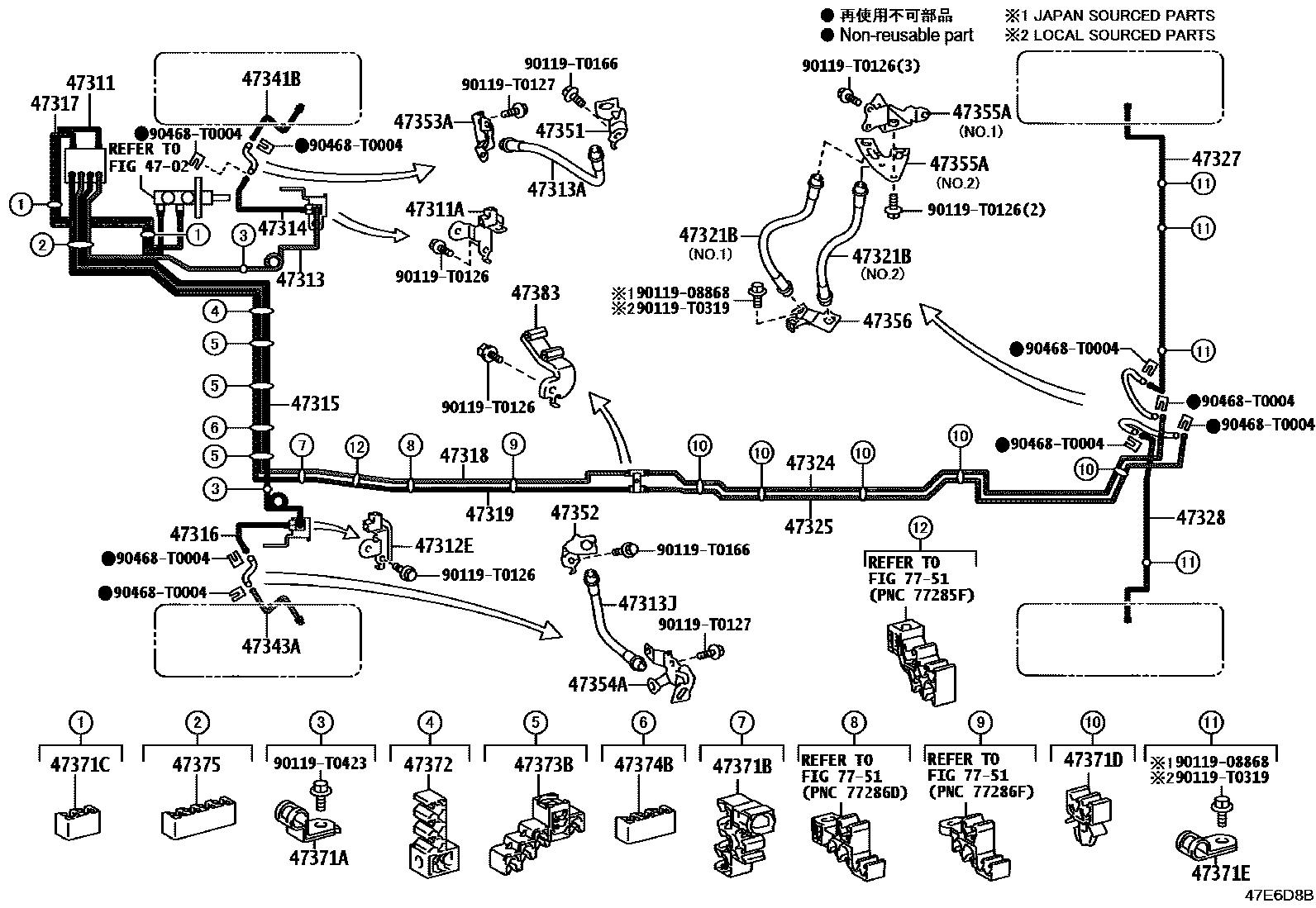 Toyota HILUX 制动配管和卡箍 EPC diagram — 47E6D8B