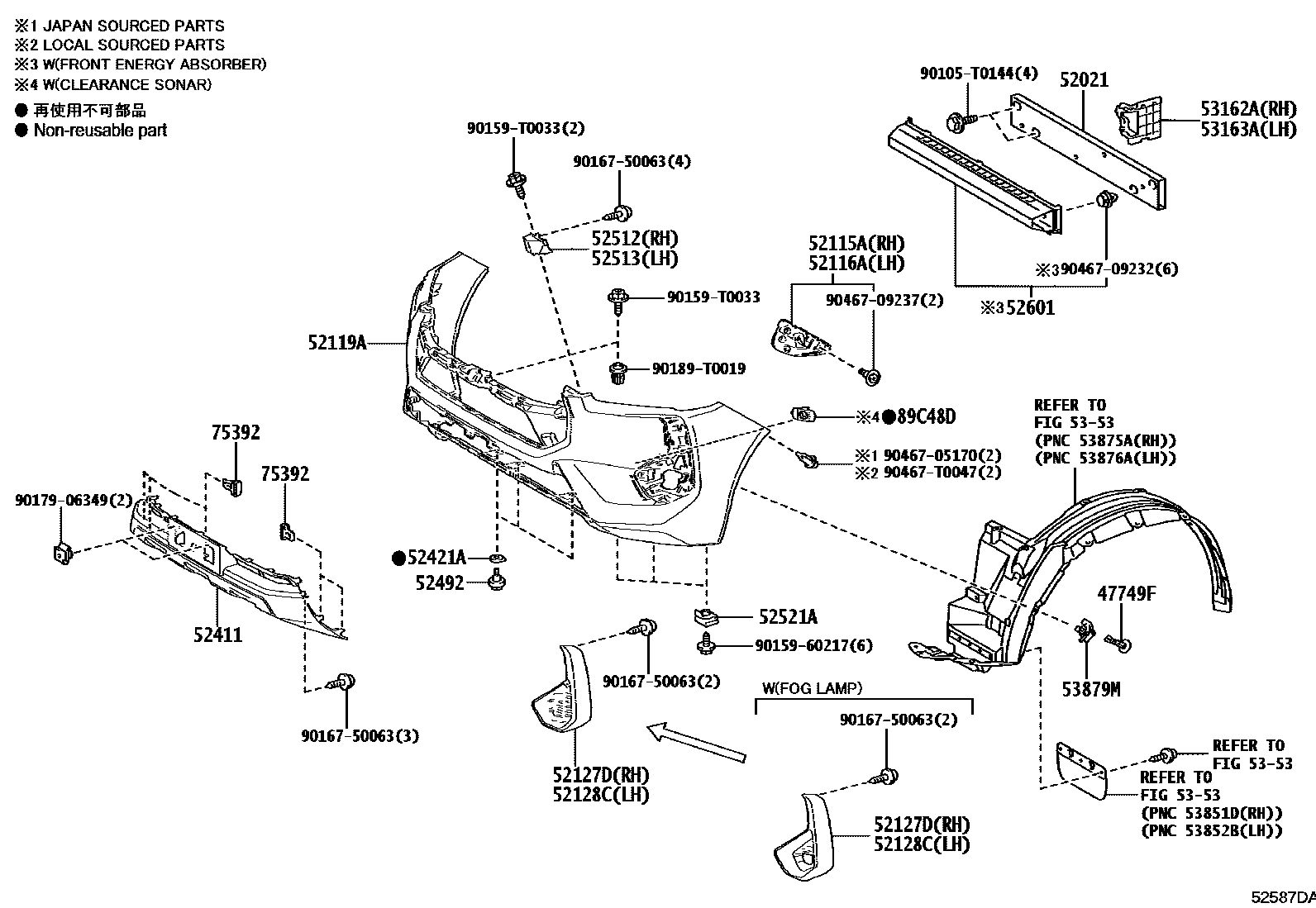 Toyota HILUX 前保险杠及附件 EPC diagram — 52587DA