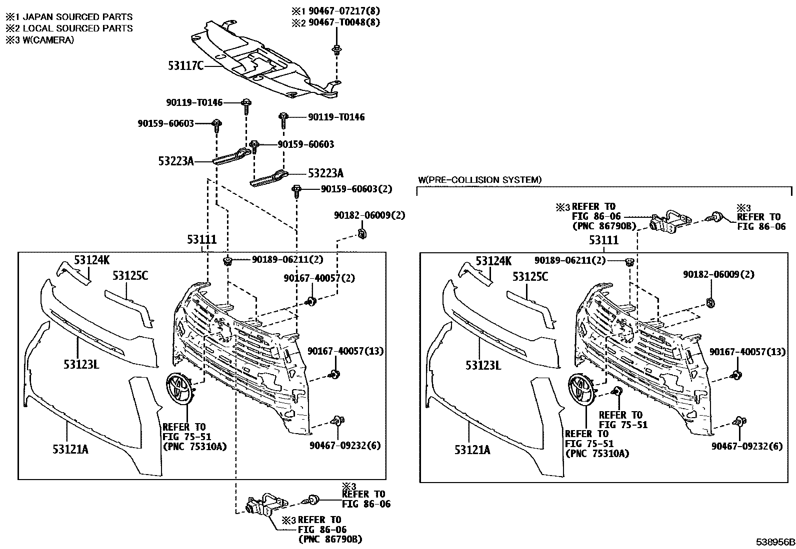 Toyota HILUX radiator grille EPC diagram — 538956B