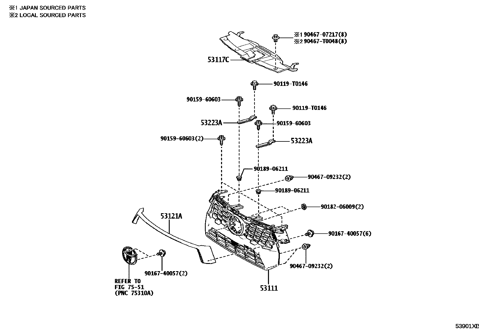 Toyota HILUX radiator grille EPC diagram — 53901XB