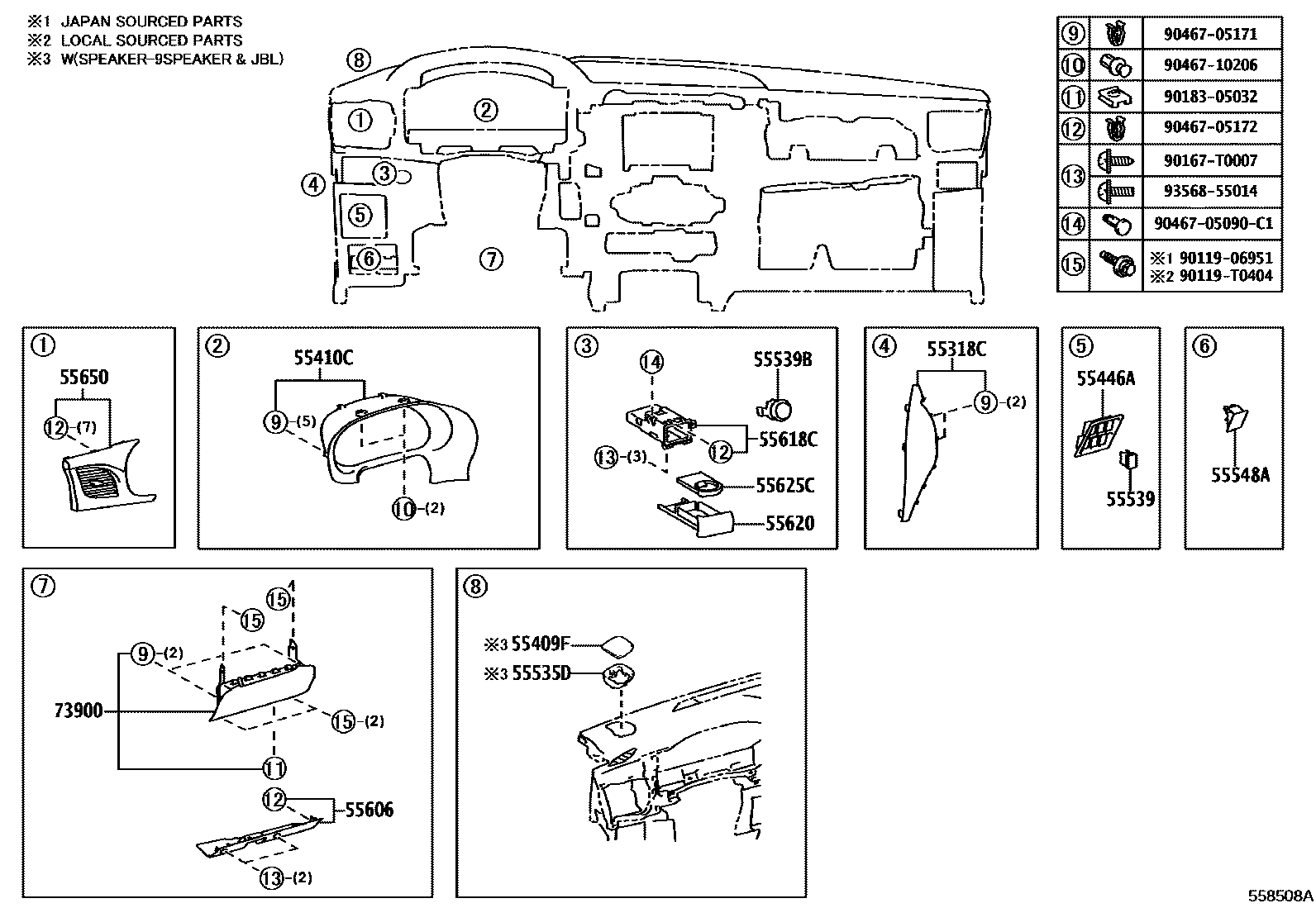 Toyota HILUX 仪表板和手套箱 EPC diagram — 558508A