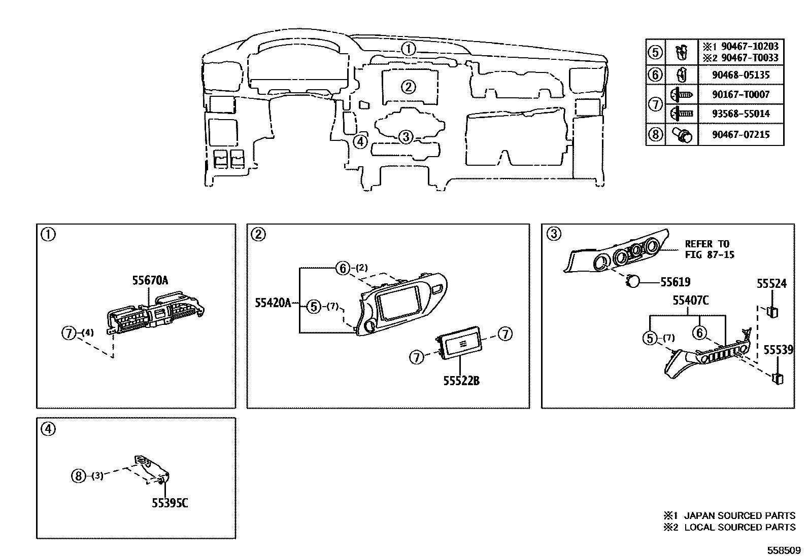 Toyota HILUX 仪表板和手套箱 EPC diagram — 558509