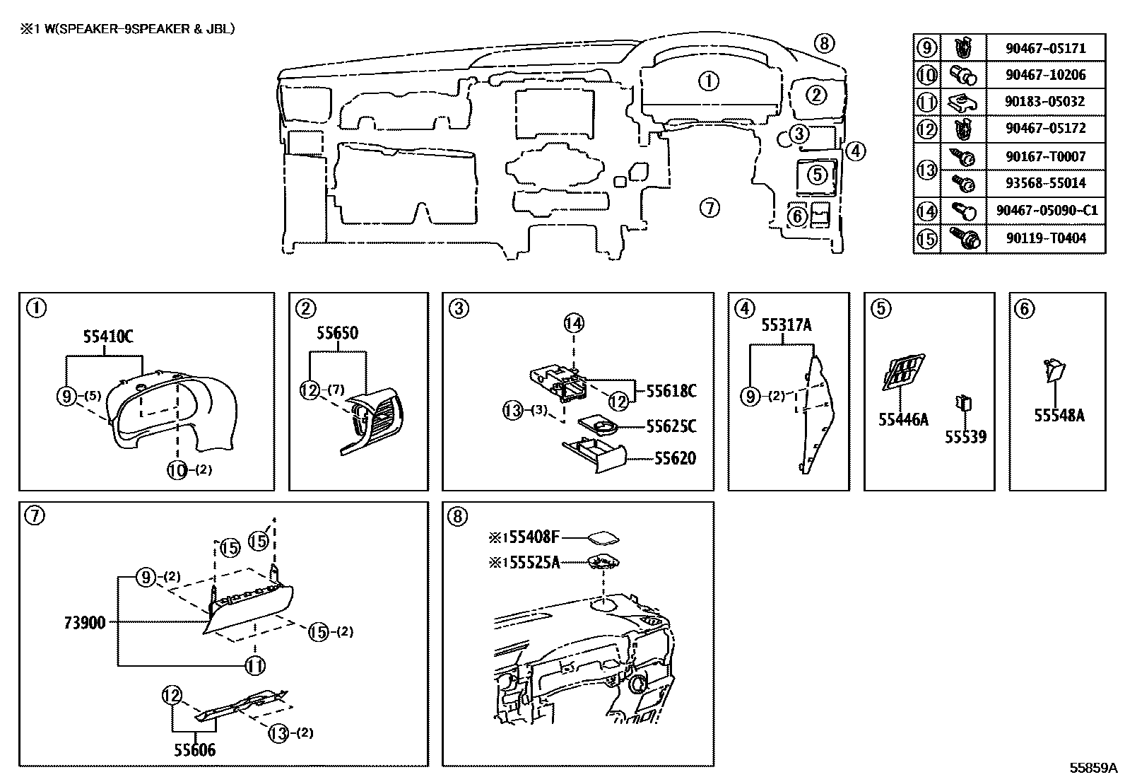 Toyota HILUX 仪表板和手套箱 EPC diagram — 55859A